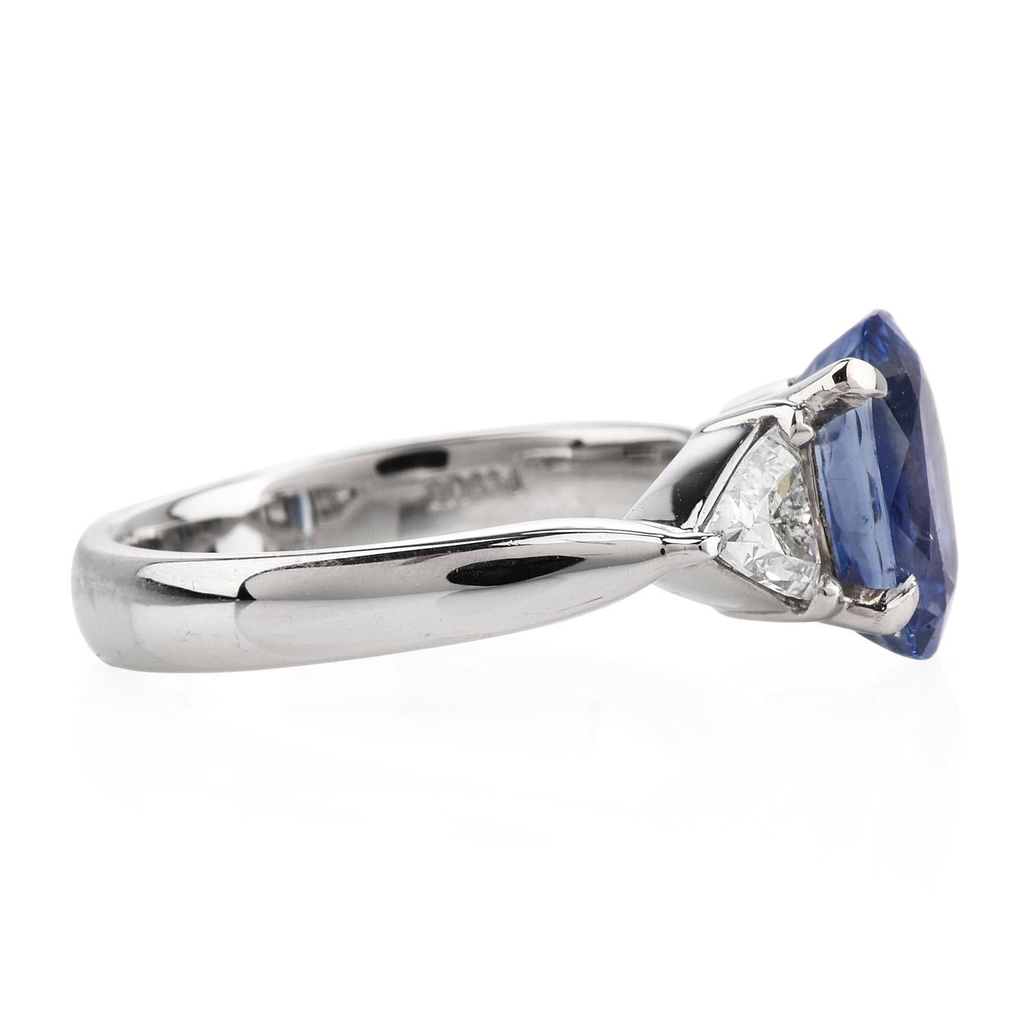 Oval Cut GIA Oval Sapphire Diamond Platinum Three Stone Ring