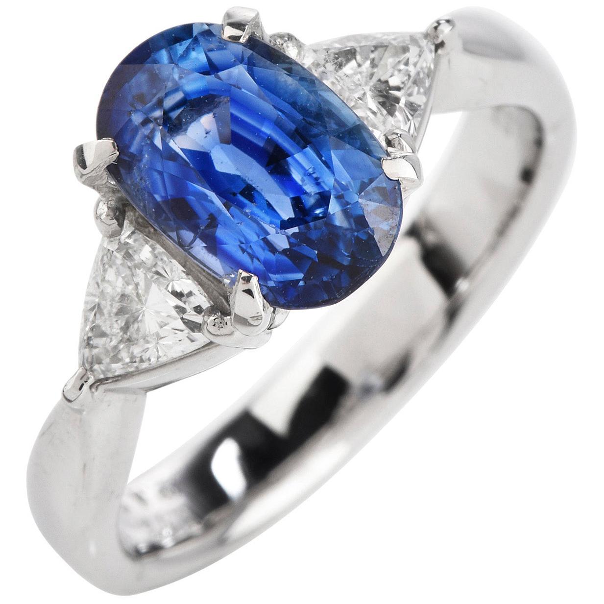 GIA Oval Sapphire Diamond Platinum Three Stone Ring