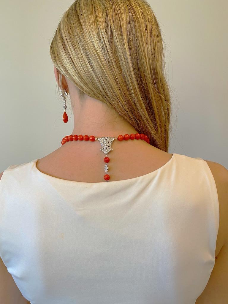 GIA Oxblood Coral Strand and 3.95 Carat Diamond and Platinum Clasp In New Condition For Sale In Charleston, SC