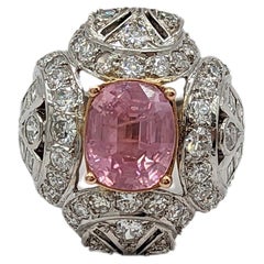 GIA Padparadscha Sapphire and White Diamond Ring in 18K Rose Gold
