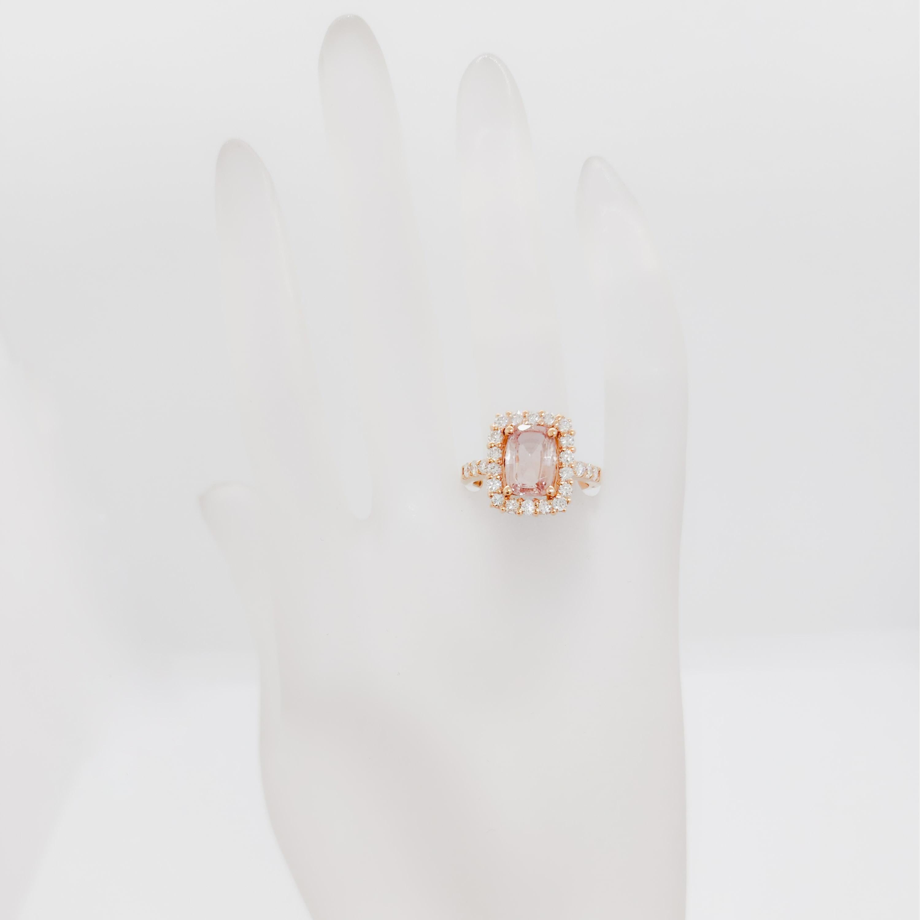 Cushion Cut GIA Padparadscha Sapphire Cushion and White Diamond Cocktail Ring For Sale