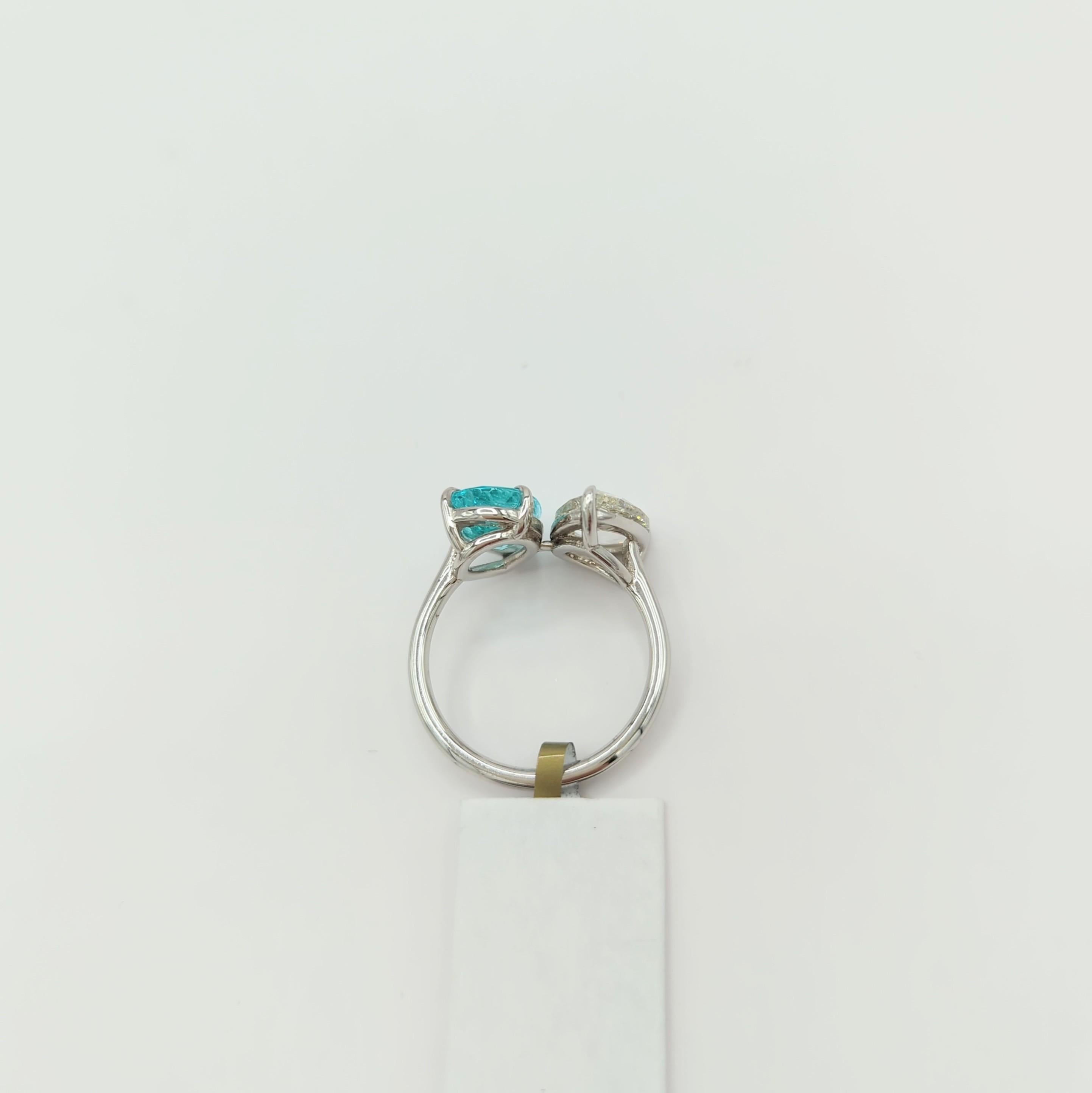 GIA Paraiba Greenish Blue Tourmaline and White Diamond Pear Shape Ring  2