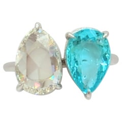 GIA Paraiba Greenish Blue Tourmaline and White Diamond Pear Shape Ring GIA Paraiba Greenish Blue Tourmaline and White Diamond Pear Shape Ring