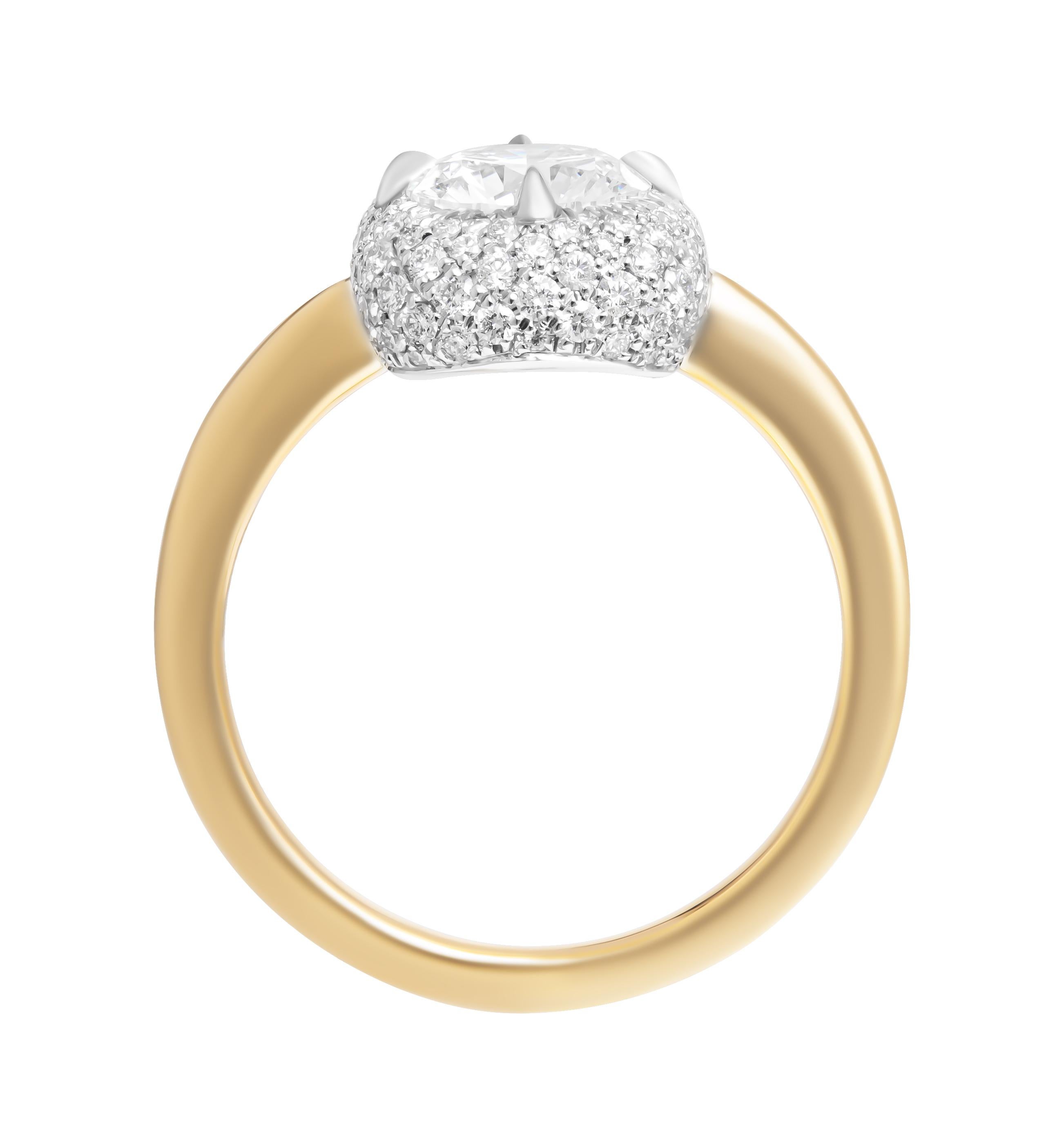 Modern GIA Pavè Bubble Engagement Ring with 1.02ct I VS2 Round Diamond For Sale