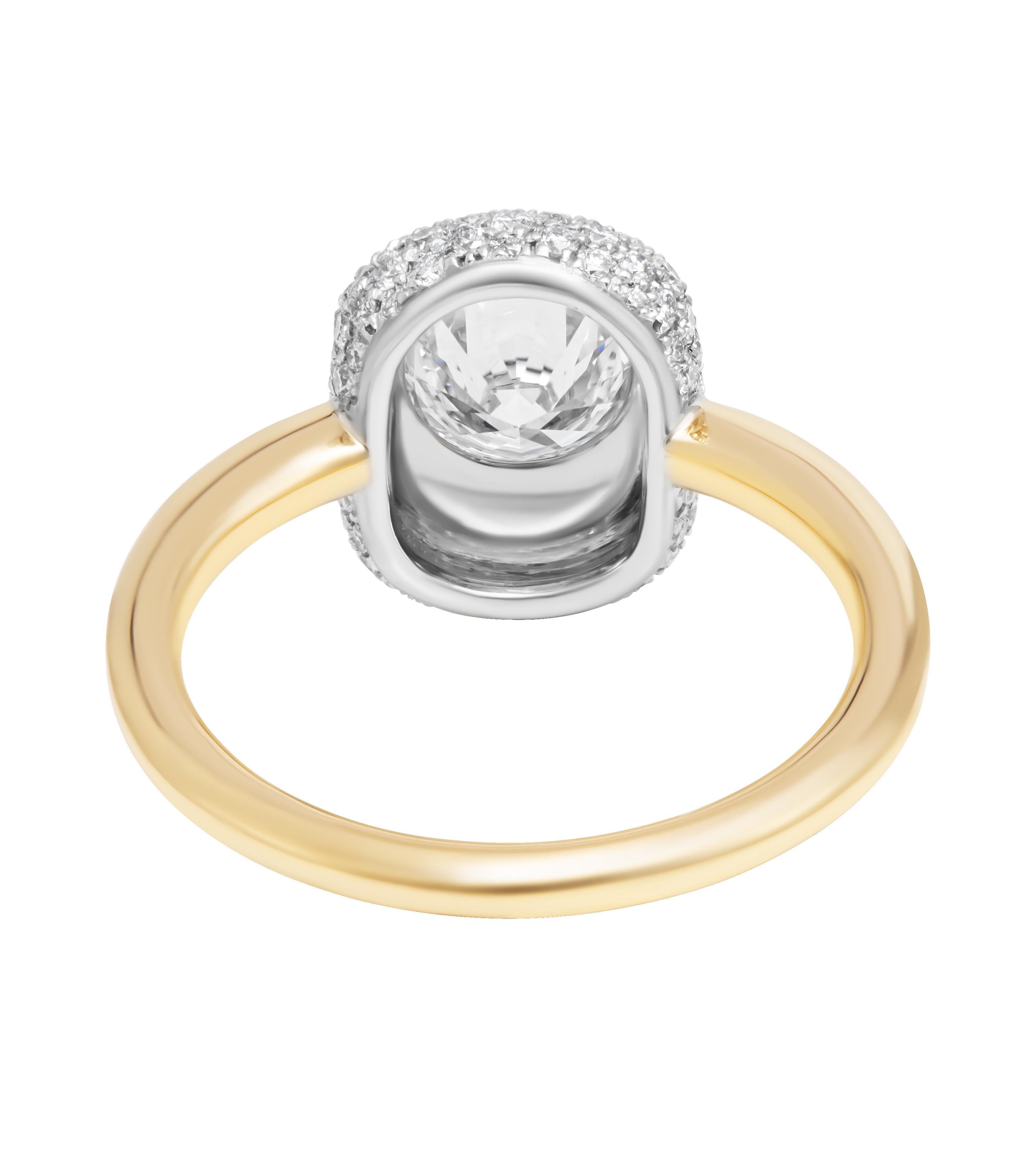 Round Cut GIA Pavè Bubble Engagement Ring with 1.02ct I VS2 Round Diamond For Sale