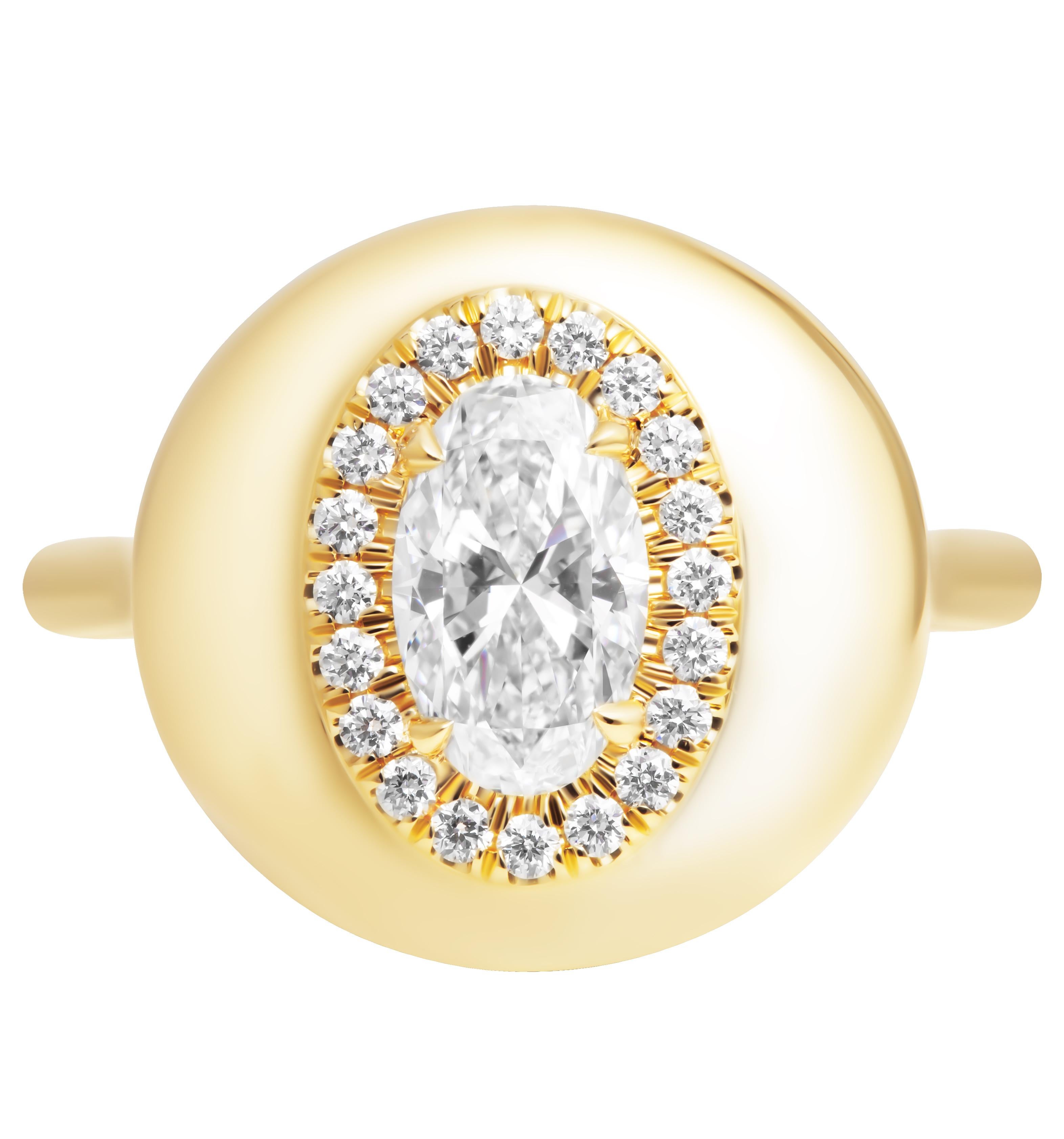 GIA Anello a bottone con pavè e diamante ovale 1,01ct I SI1
In oro giallo 14k 
Pave per un totale di 0,15ct

Pietra centrale: 1,01ct I SI1 Diamante di forma ovale GIA#2434211065 
Taglia 6

