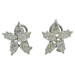 GIA Pear and Marquise White Diamond Cluster Earrings in 18K White Gold