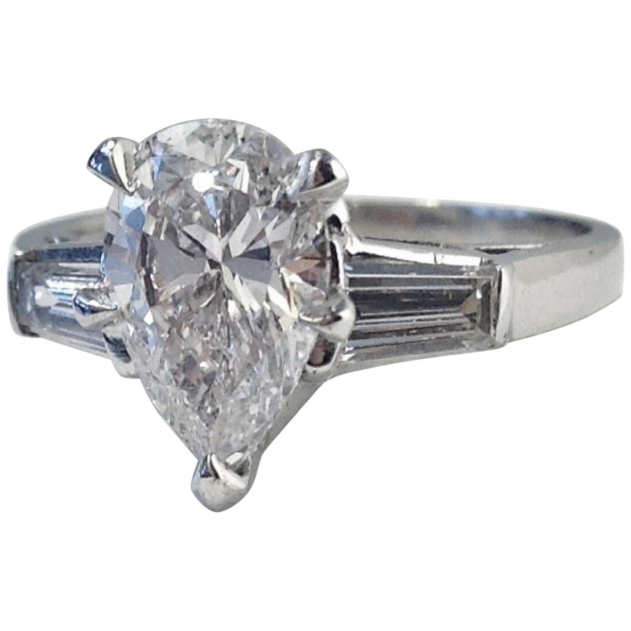 GIA Pear Cut Diamond Engagement Ring Platinum