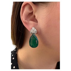 GIA Pear Emeralds 31.17 Carat Total Weight & Diamond Earrings in 18k White Gold