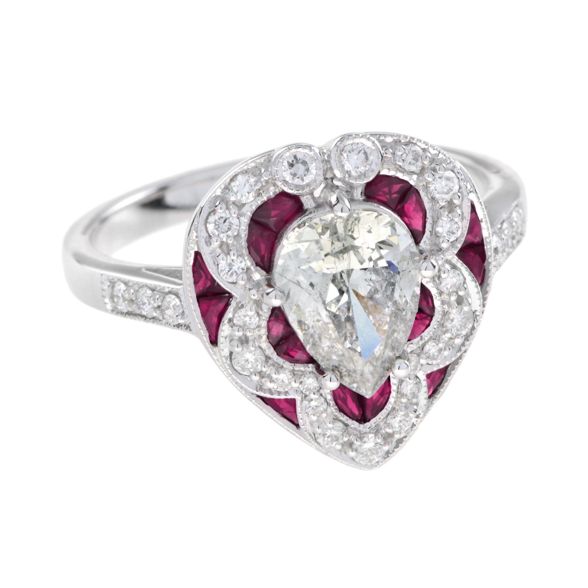 GIA Birnenförmiger Diamant mit Rubin Ring im Art Deco Stil in 18K Gold im Zustand „Neu“ im Angebot in Bangkok, TH