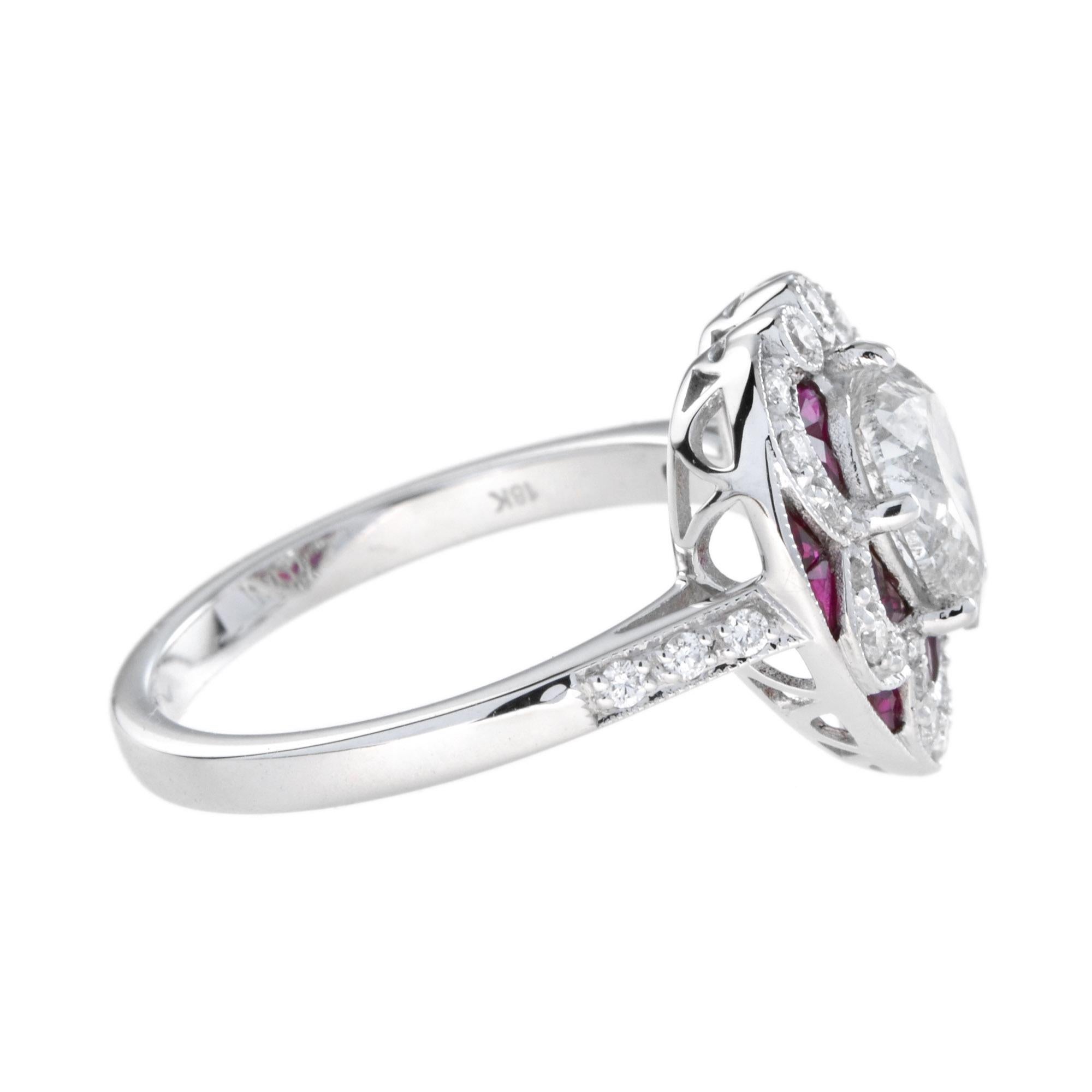 GIA Birnenförmiger Diamant mit Rubin Ring im Art Deco Stil in 18K Gold Damen im Angebot