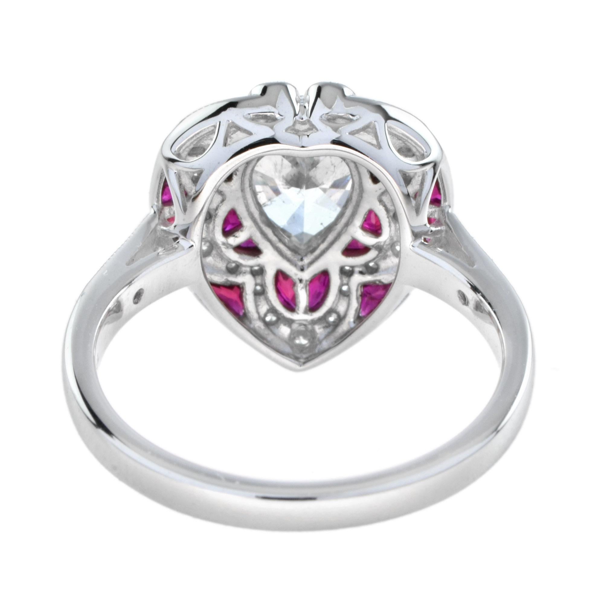 GIA Birnenförmiger Diamant mit Rubin Ring im Art Deco Stil in 18K Gold im Angebot 1
