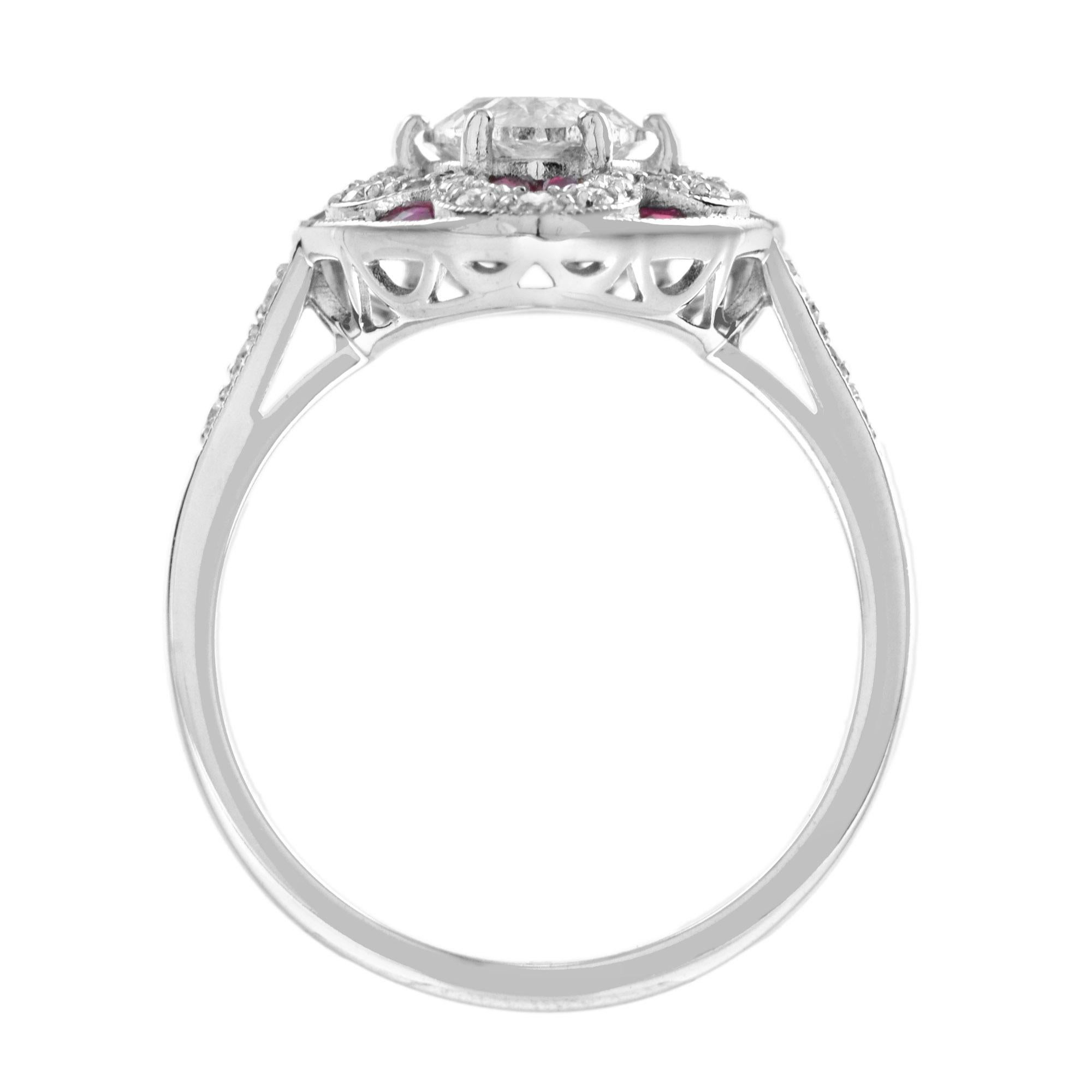 GIA Birnenförmiger Diamant mit Rubin Ring im Art Deco Stil in 18K Gold im Angebot 2