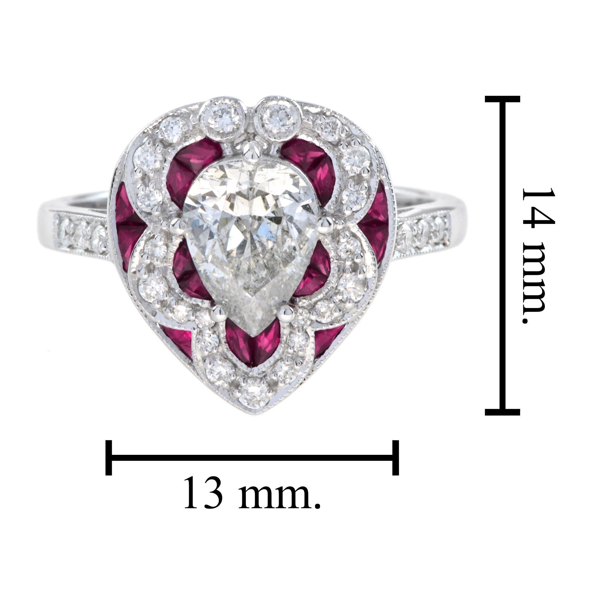 GIA Birnenförmiger Diamant mit Rubin Ring im Art Deco Stil in 18K Gold im Angebot 3