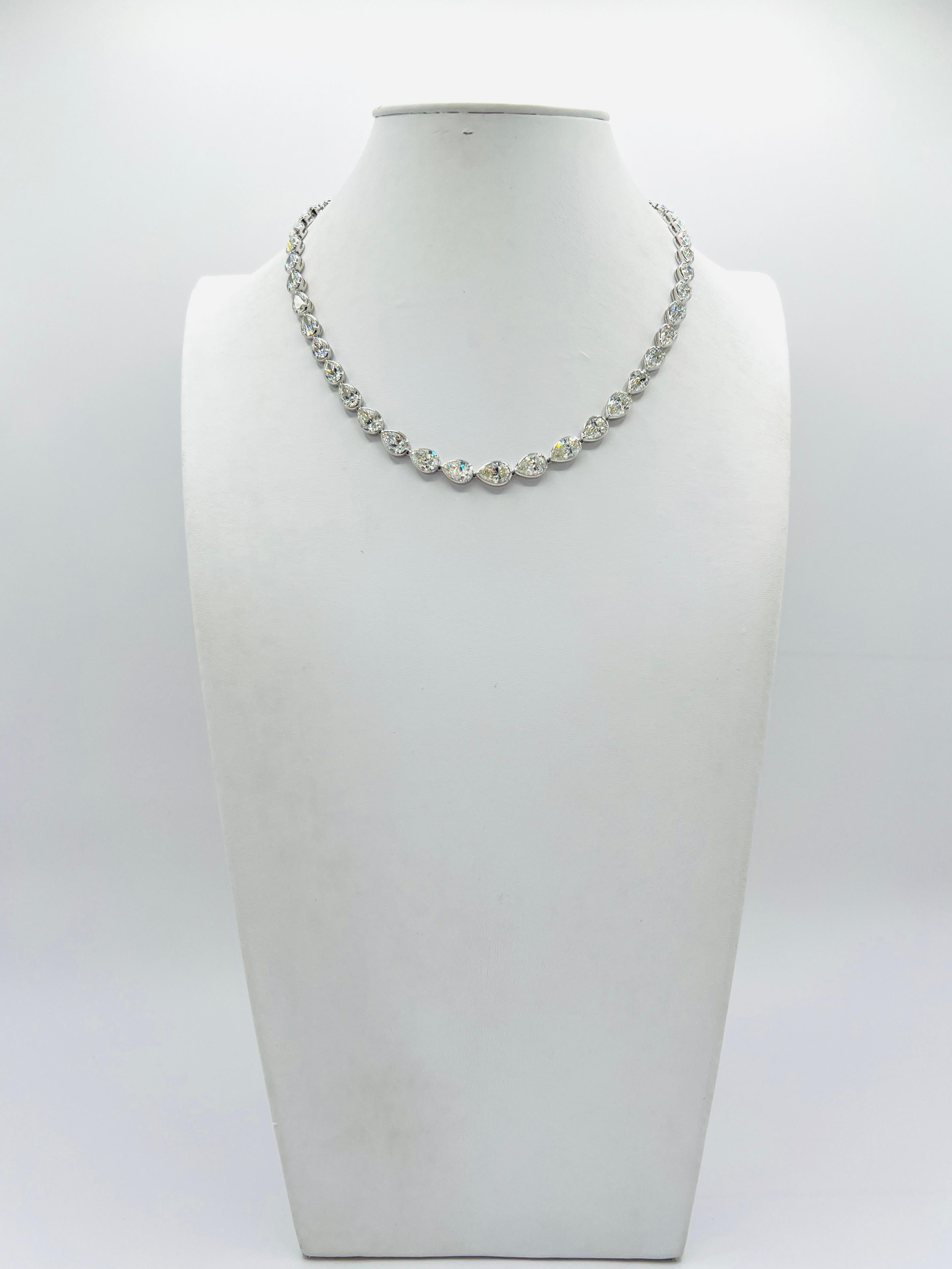 Women's or Men's GIA Pear Shape East West Half Carat Each White Diamond Necklace in 18K For Sale