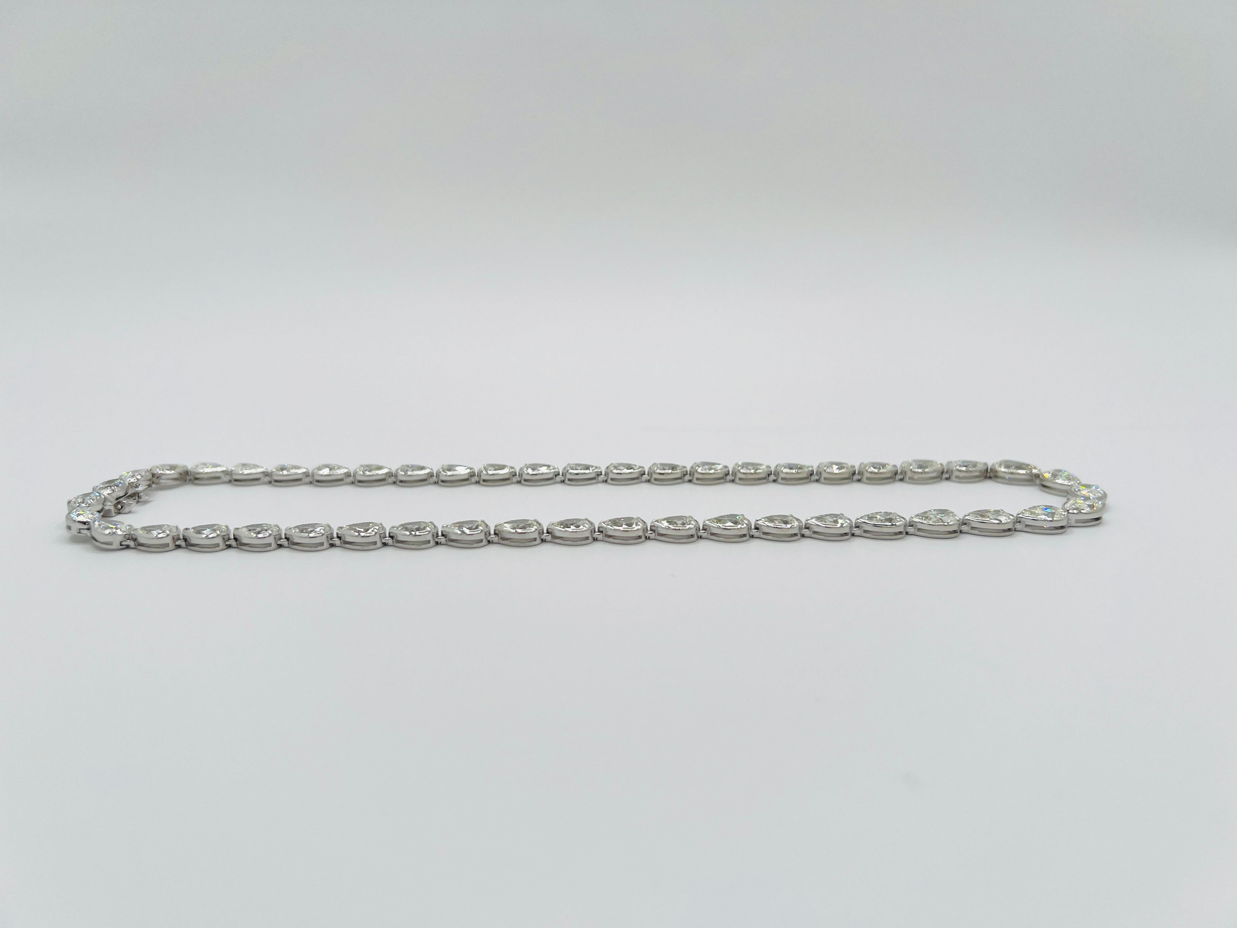 GIA Pear Shape East West Half Carat Each White Diamond Necklace in 18K For Sale 1