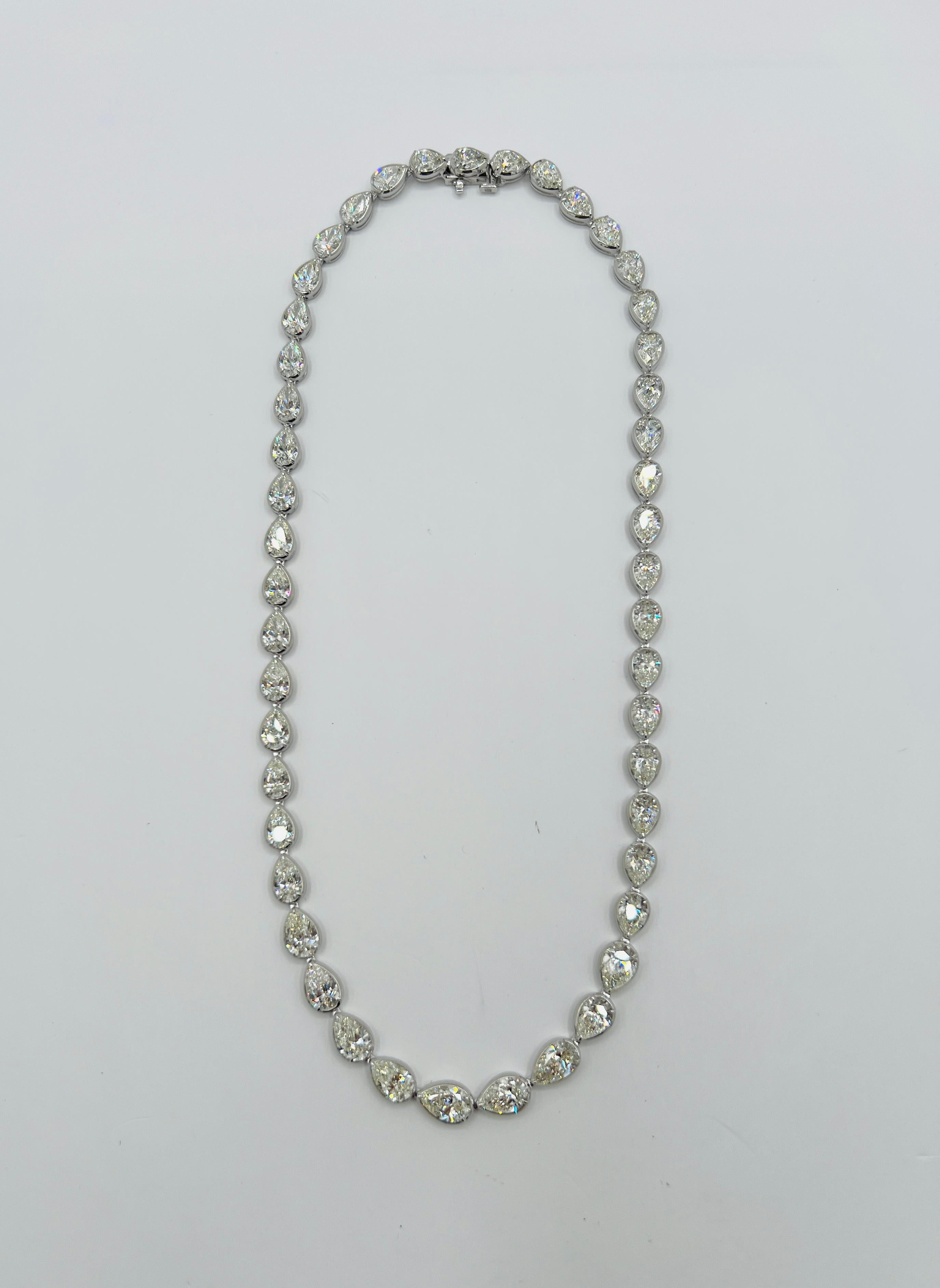 GIA Pear Shape East West Half Carat Each White Diamond Necklace in 18K For Sale 2