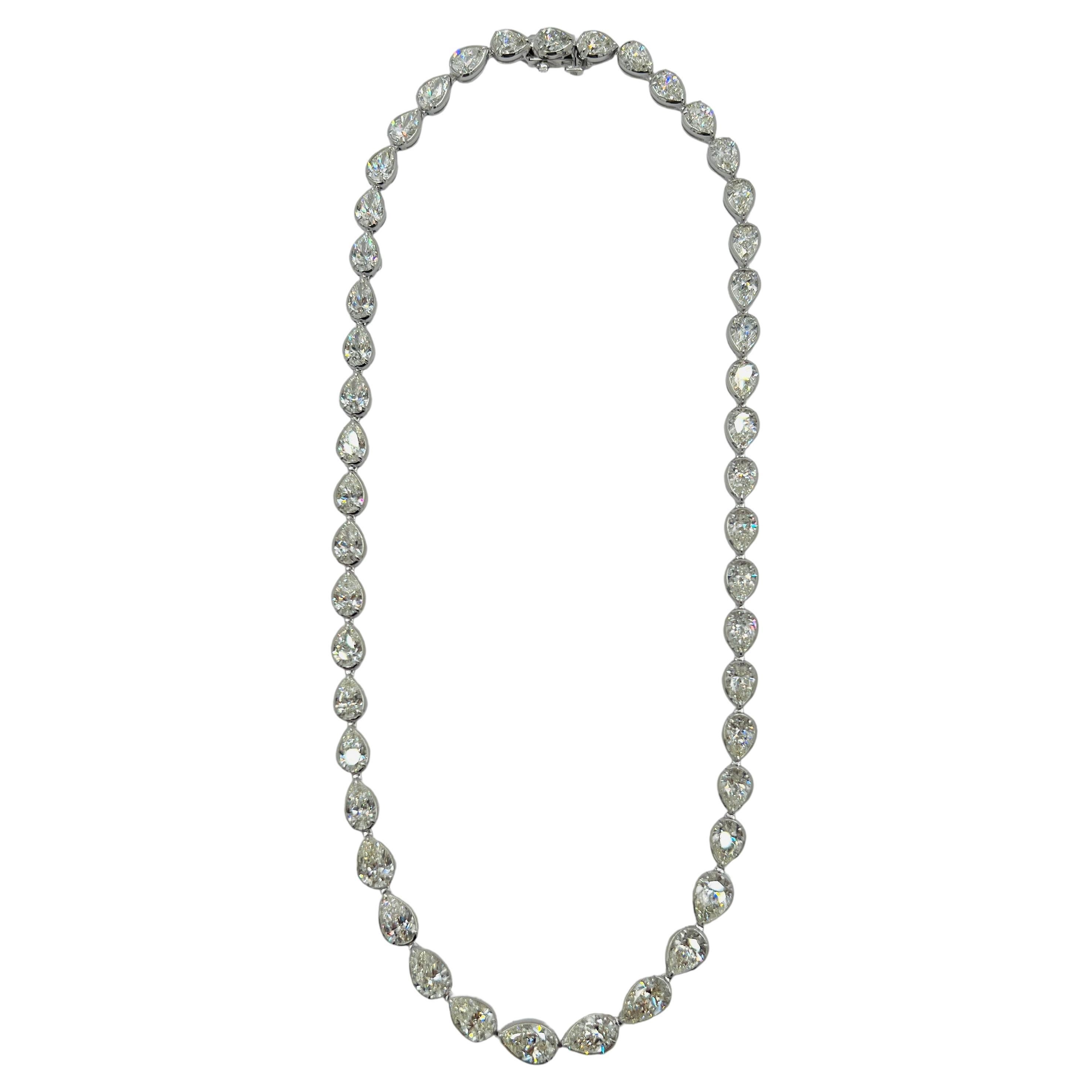 GIA Pear Shape East West Half Carat Each White Diamond Necklace in 18K For Sale