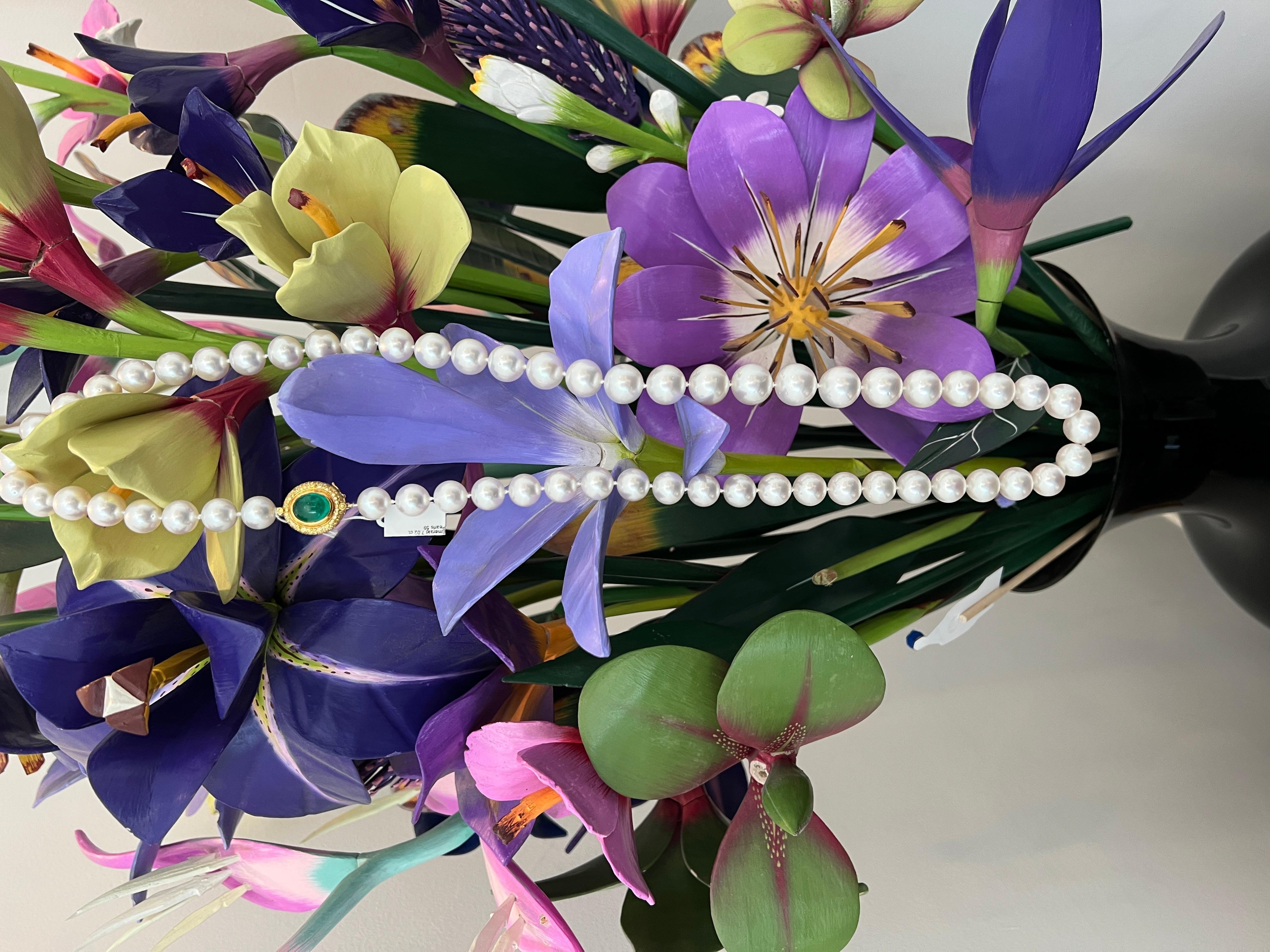 Contemporaneo Collana di perle smeraldo e diamanti GIA in vendita