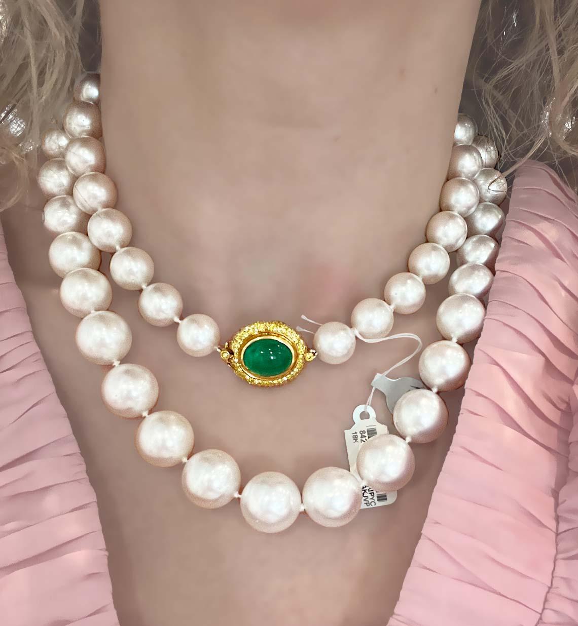 Women's or Men's GIA Emerald Pearl and Diamond Necklace  For Sale