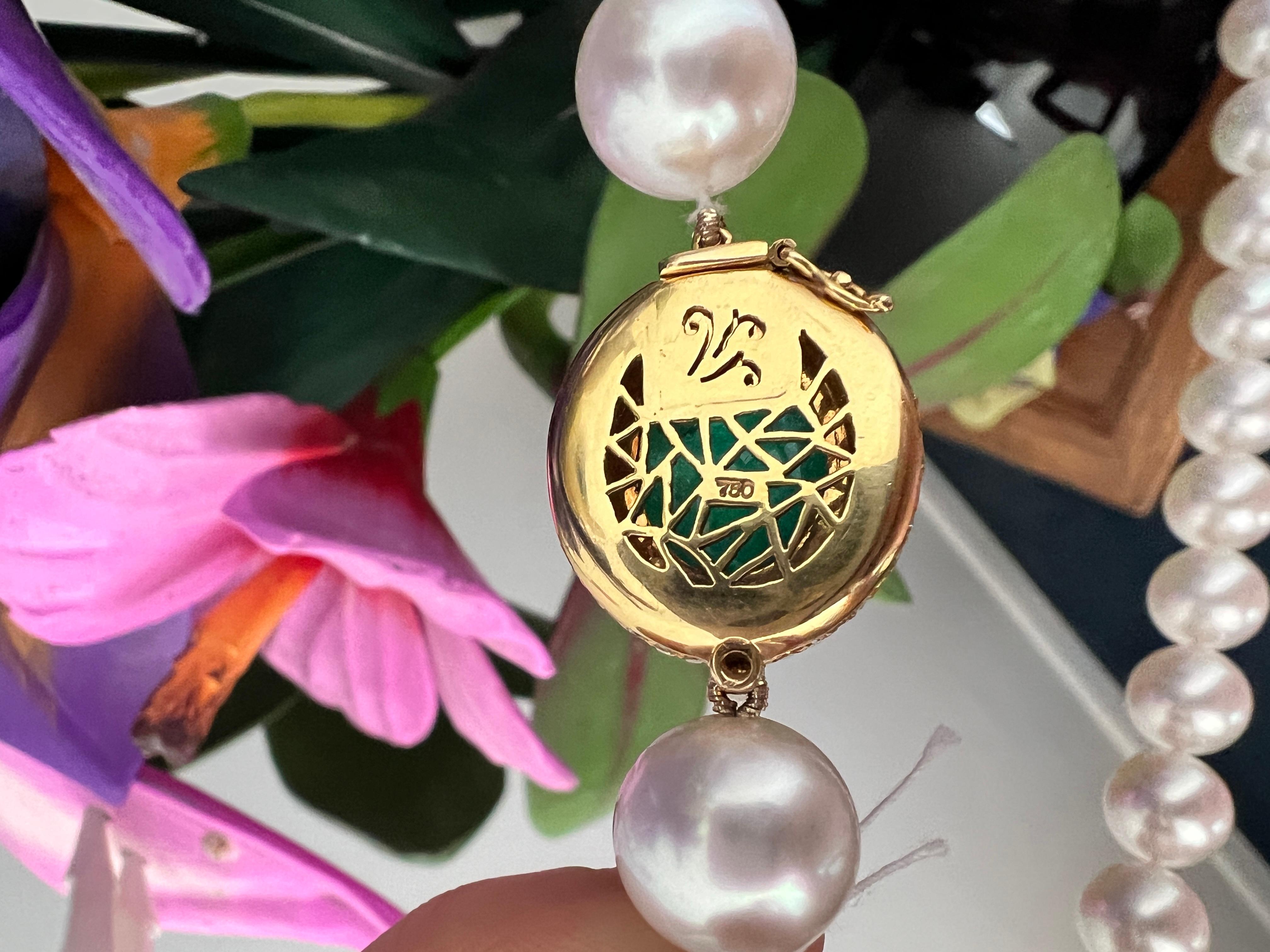 GIA Smaragd Perle und Diamant Halskette  im Angebot 1