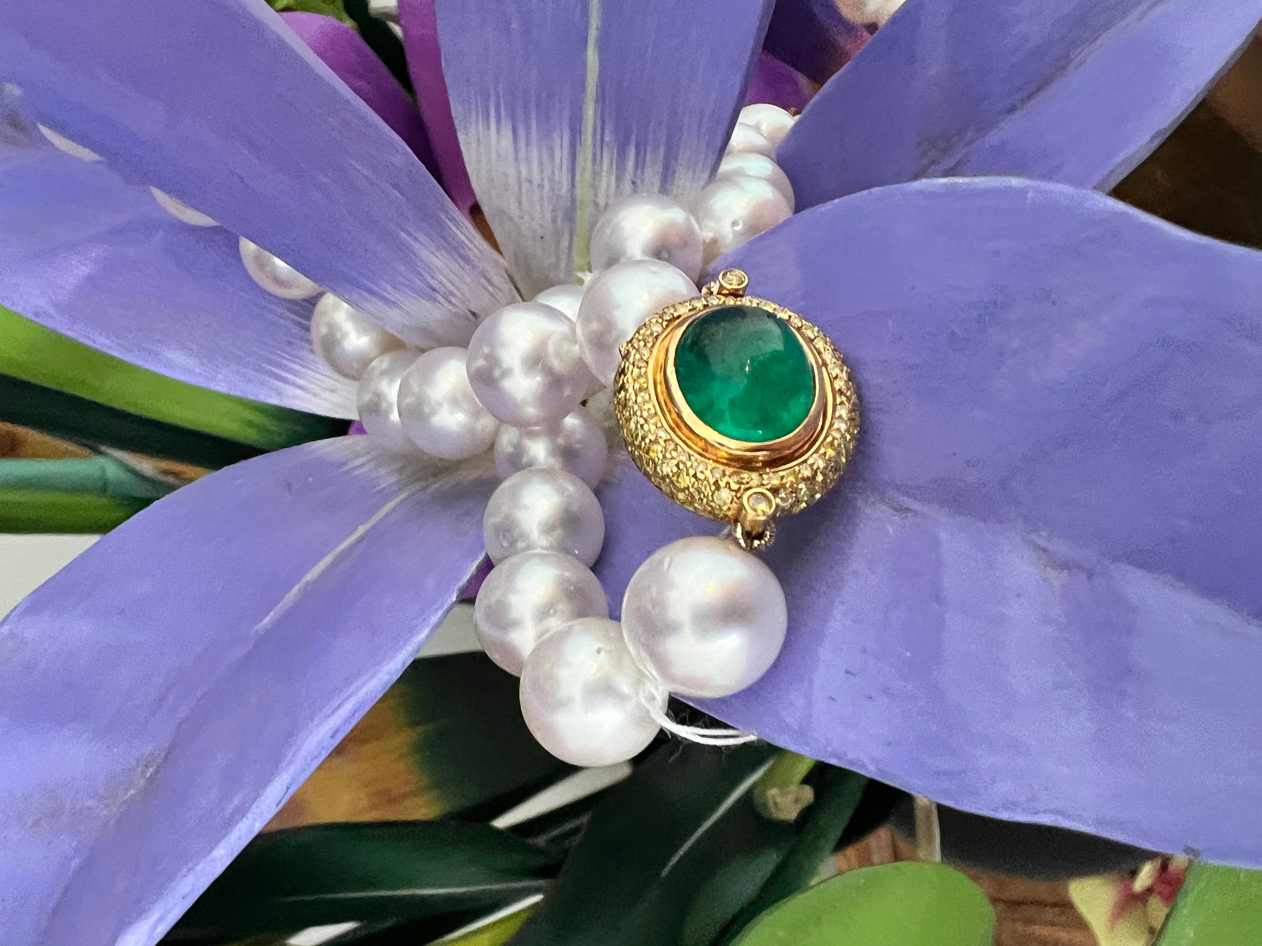 GIA Emerald Pearl and Diamond Necklace  For Sale 2