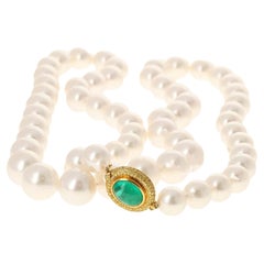 Retro GIA Emerald Pearl and Diamond Necklace 
