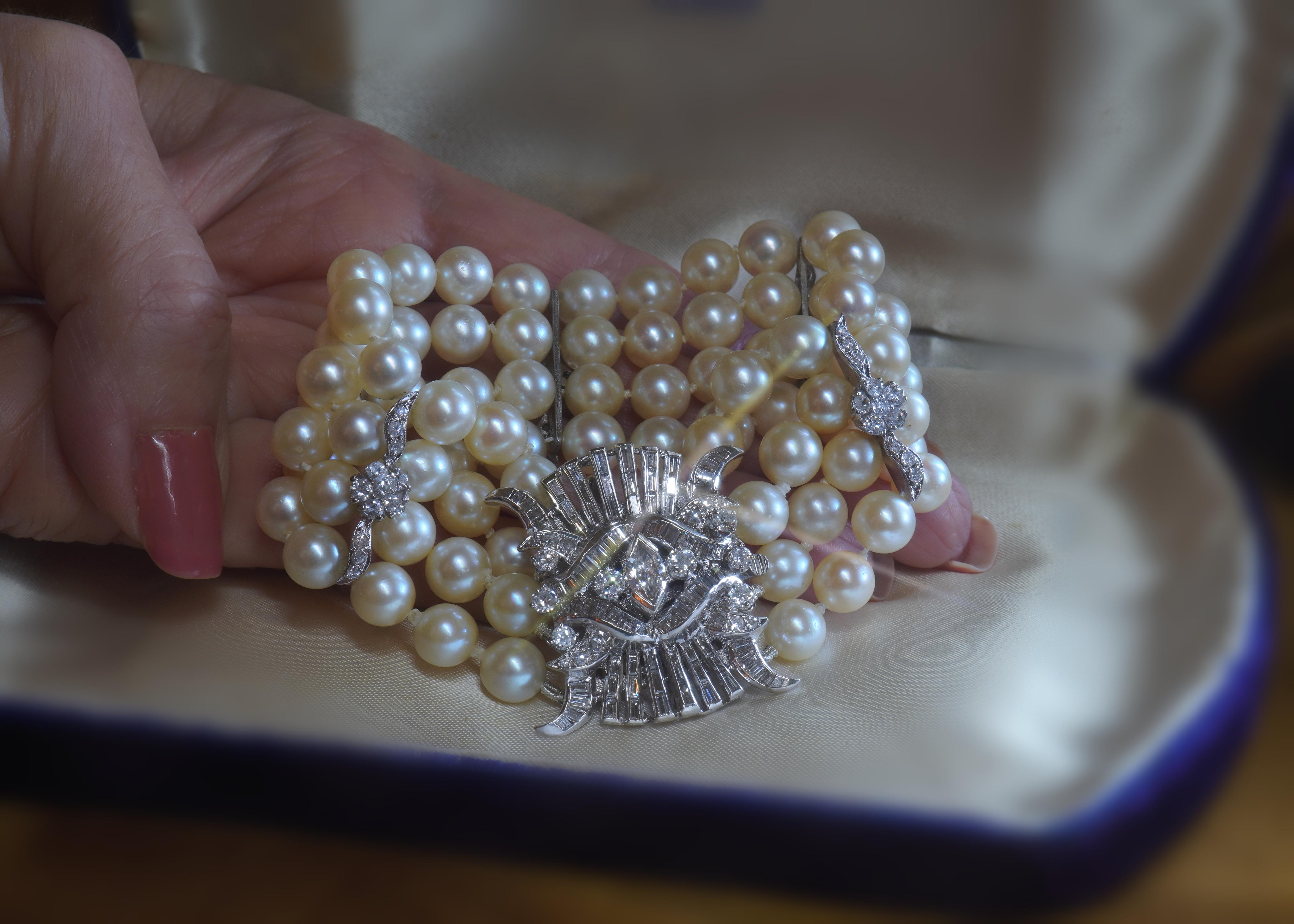 Women's GIA Pearl Diamond Vintage Bracelet Brooch 14K Antique SouthSea HUGE 9.29 Carats! For Sale