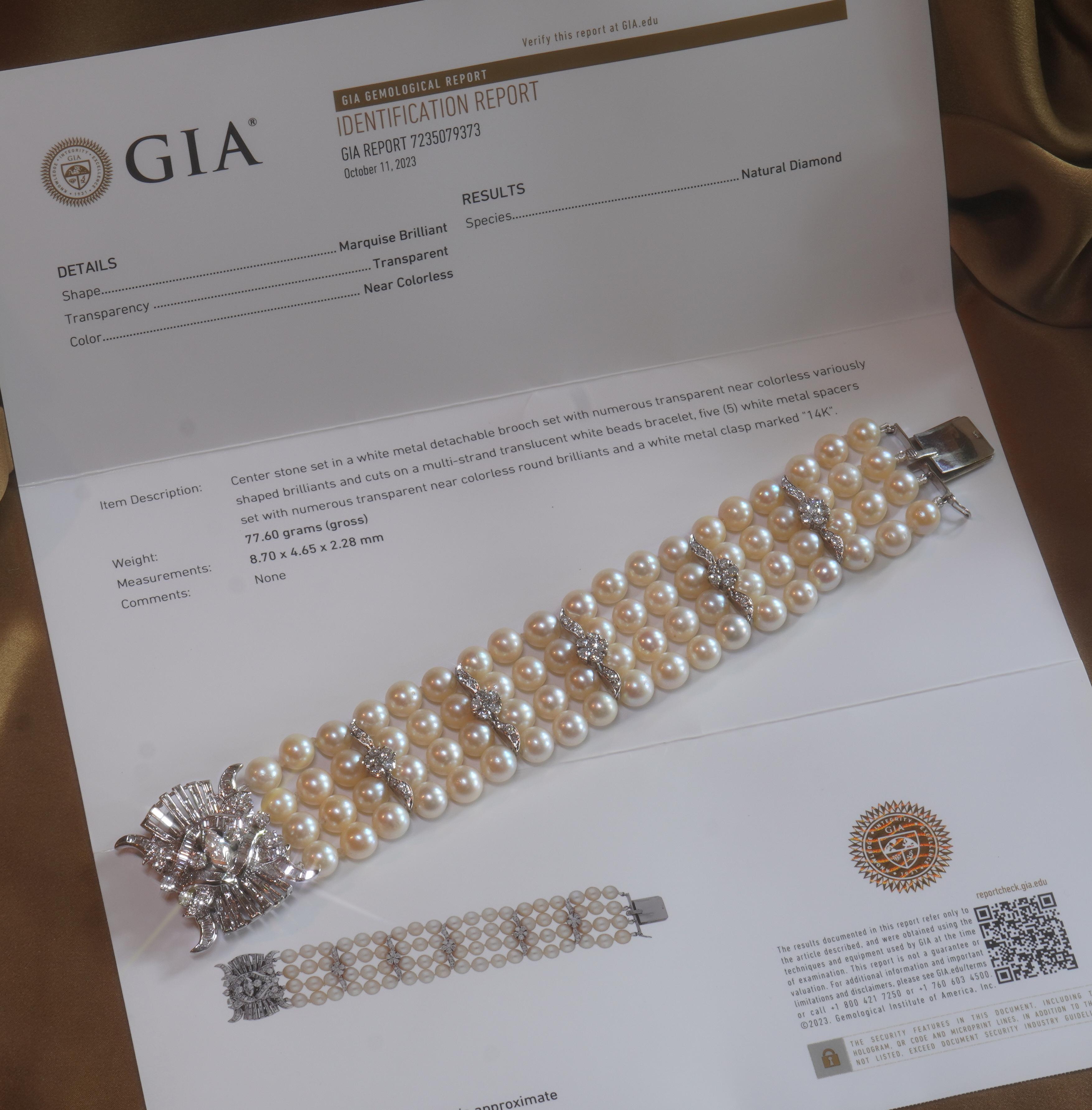 GIA Pearl Diamond Vintage Bracelet Brooch 14K Antique SouthSea HUGE 9.29 Carats! For Sale 4
