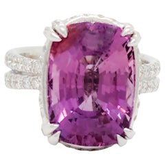 GIA Pink Purple Sapphire and Diamond Cocktail Ring in 18k White Gold
