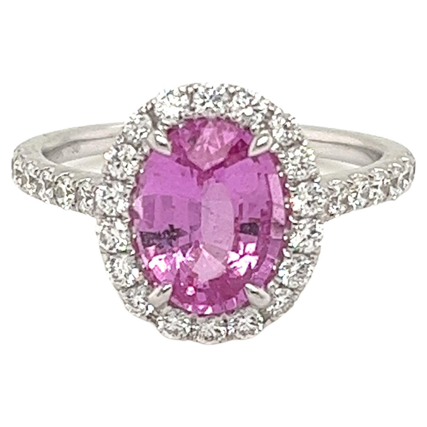 GIA Pink Sapphire & Diamond Ring in 18k White Gold