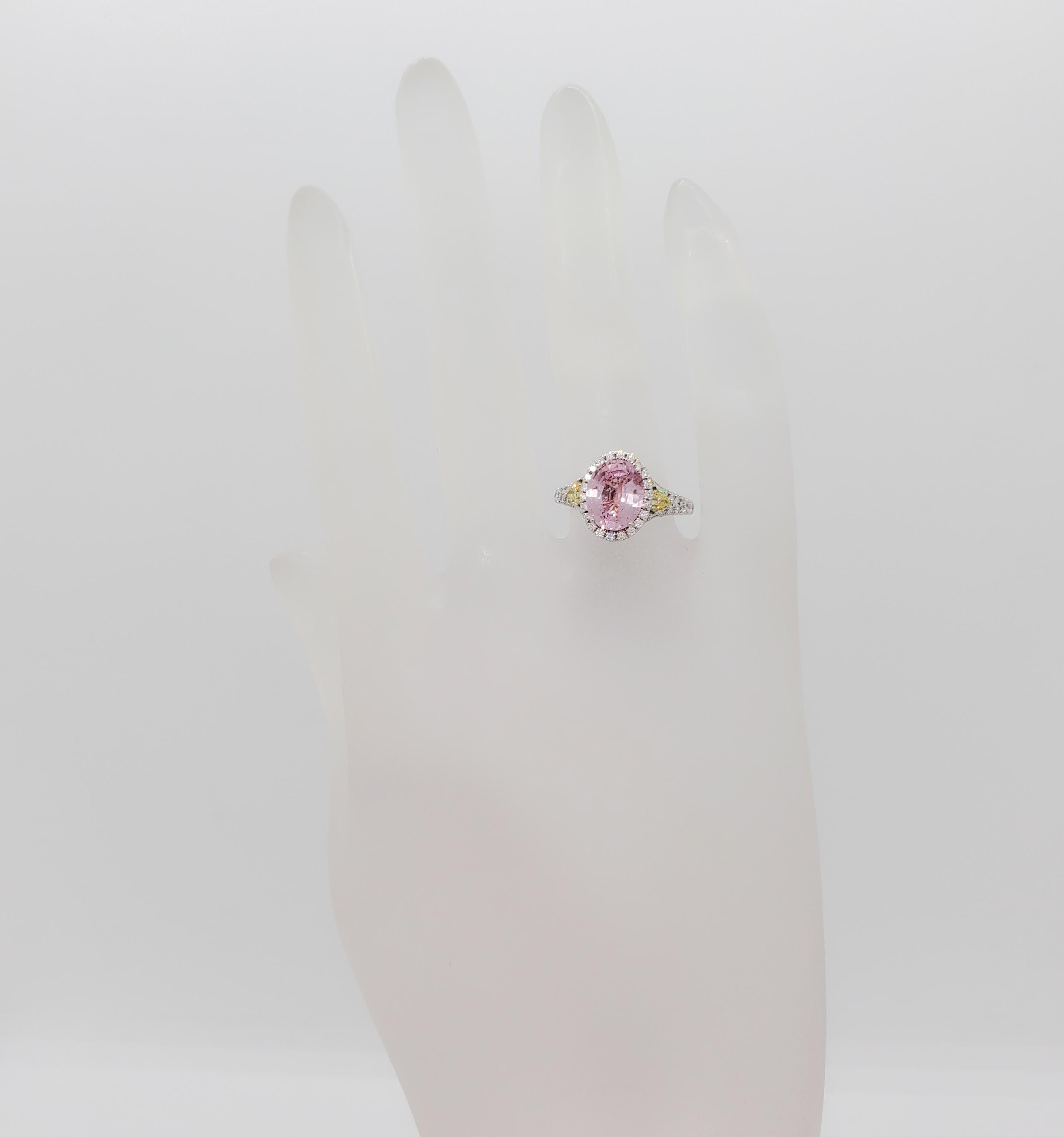 GIA Pink Sapphire, Yellow and White Diamond Cocktail Ring in 18k White Gold 1