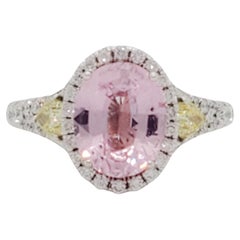 GIA Pink Sapphire, Yellow and White Diamond Cocktail Ring in 18k White Gold