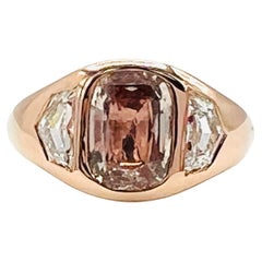 GIA Pinkish Orange Padparadscha Sapphire Cushion & Diamond Ring in 18K Rose Gold