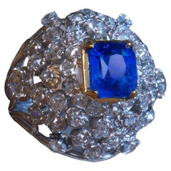 GIA Platinum 18K Blue Sapphire Diamond Huge Ring Unheated Ceylon Mine 8.27 Cts