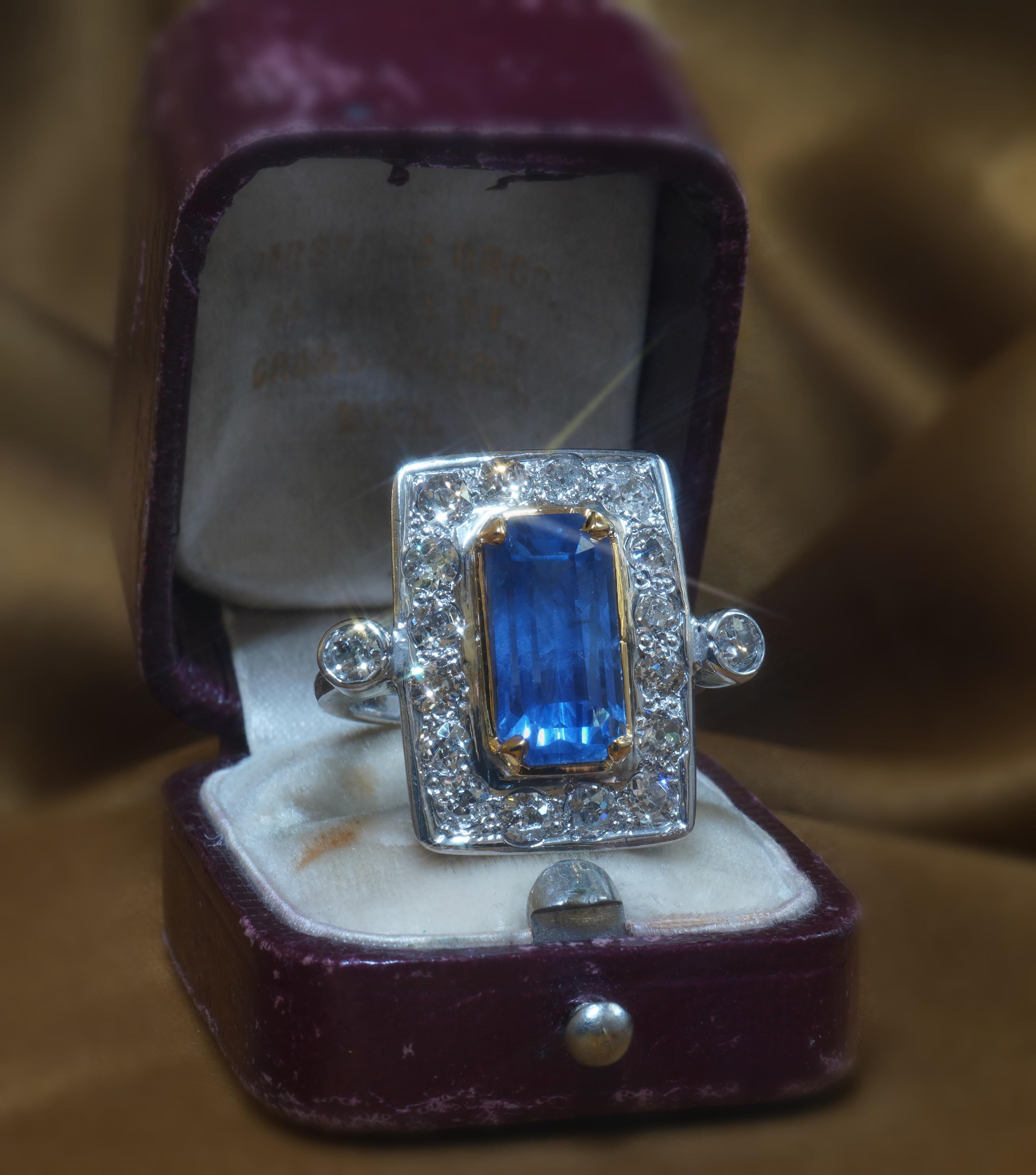 GIA Platine 18K Saphir bleu Bague diamant de Ceylan sans chaleur VS Antique 8.32 CTS en vente 5