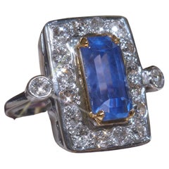 GIA Platine 18K Saphir bleu Bague diamant de Ceylan sans chaleur VS Antique 8.32 CTS