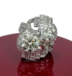 GIA Certified 6.00 CTW Art Deco Platinum Toi et Moi Diamond Ring