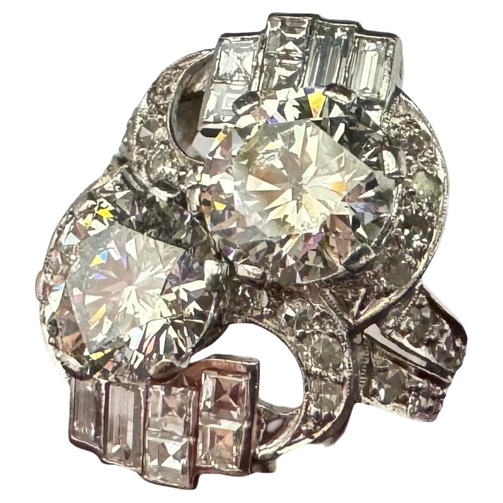 Anillo de diamantes Toi et Moi de platino Art Decó de 6,00 quilates certificado por GIA