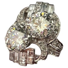 Anillo de diamantes Toi et Moi de platino Art Decó de 6,00 quilates certificado por GIA