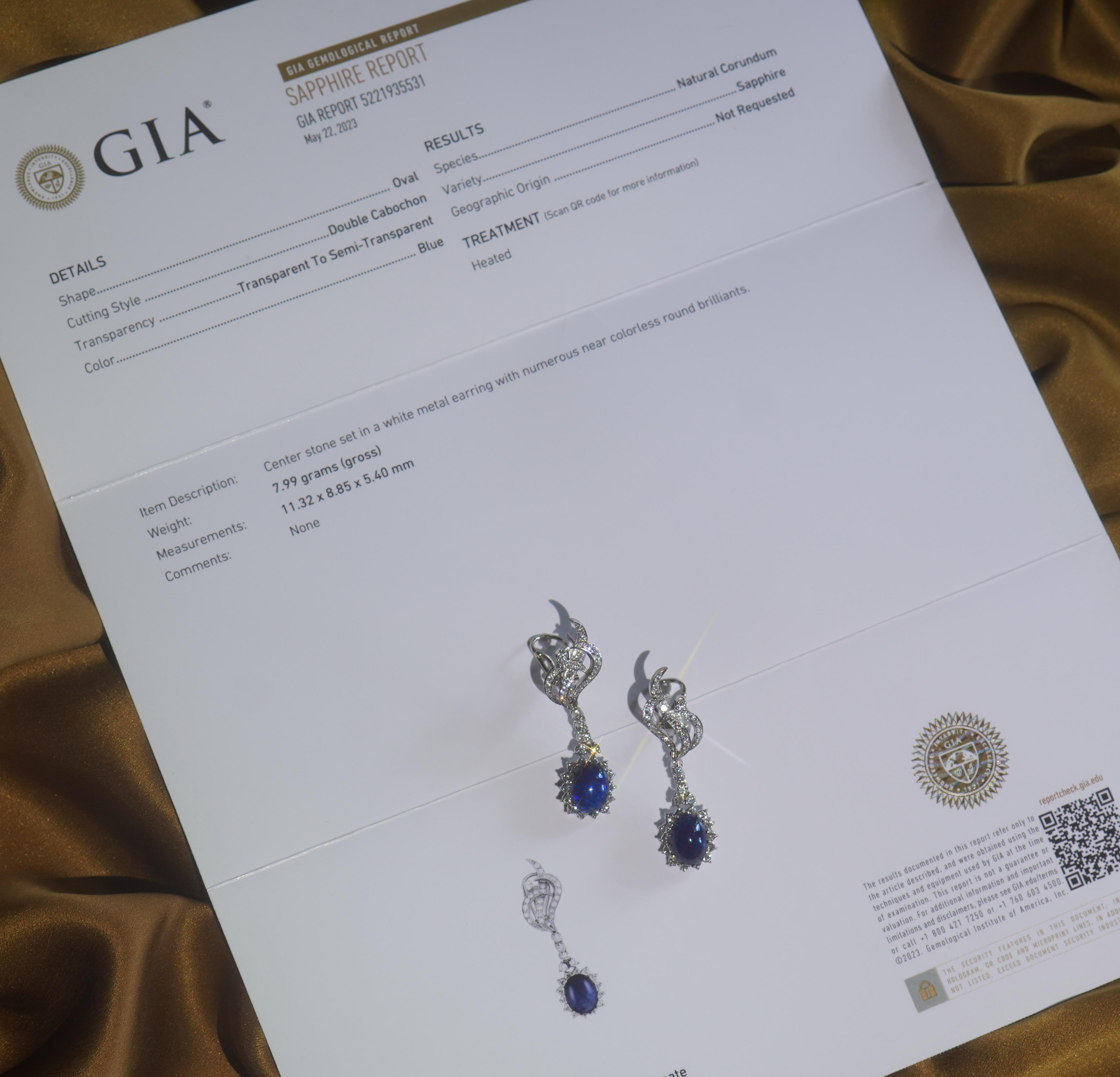 GIA Platinum Blue Sapphire Dangle Diamond Earrings 13.92 Cts Huge Long Fine VS In Excellent Condition In Sylvania, GA