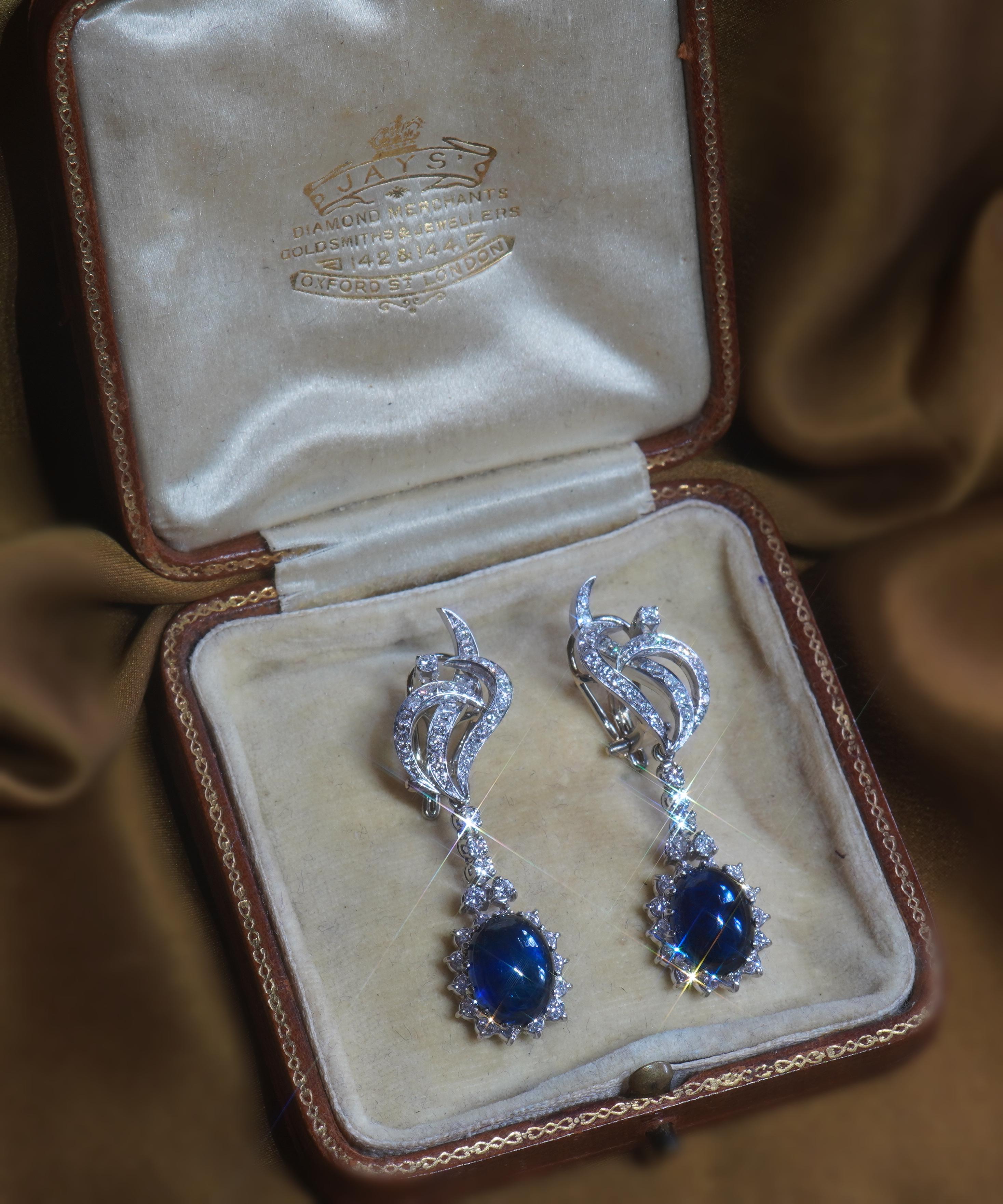 Women's GIA Platinum Blue Sapphire Dangle Diamond Earrings 13.92 Cts Huge Long Fine VS