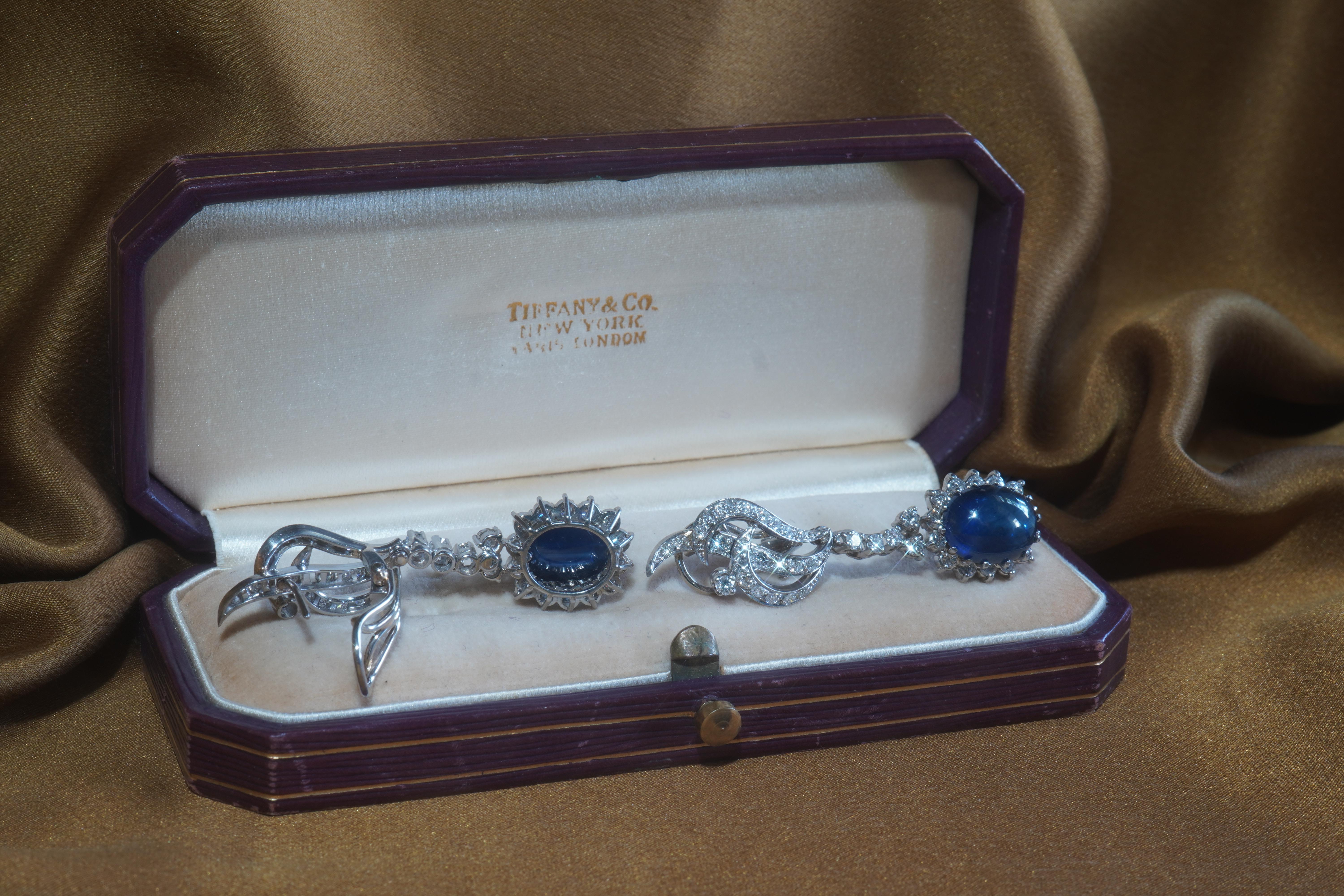 GIA Platinum Blue Sapphire Dangle Diamond Earrings 13.92 Cts Huge Long Fine VS 1