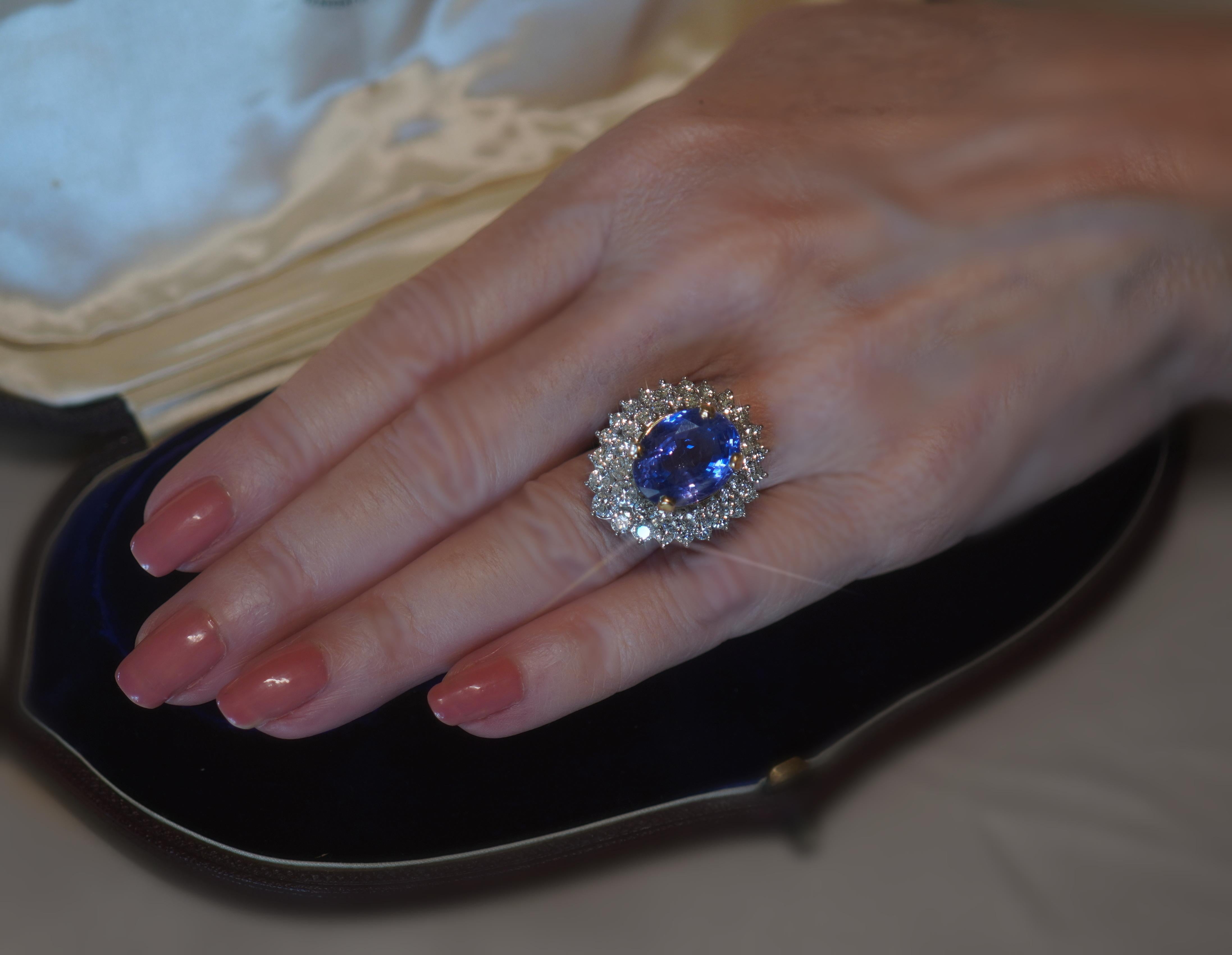 GIA Platinum Blue Sapphire No Heat Diamond Ring Vintage 18K Huge Fine 21.28 Cts For Sale 3