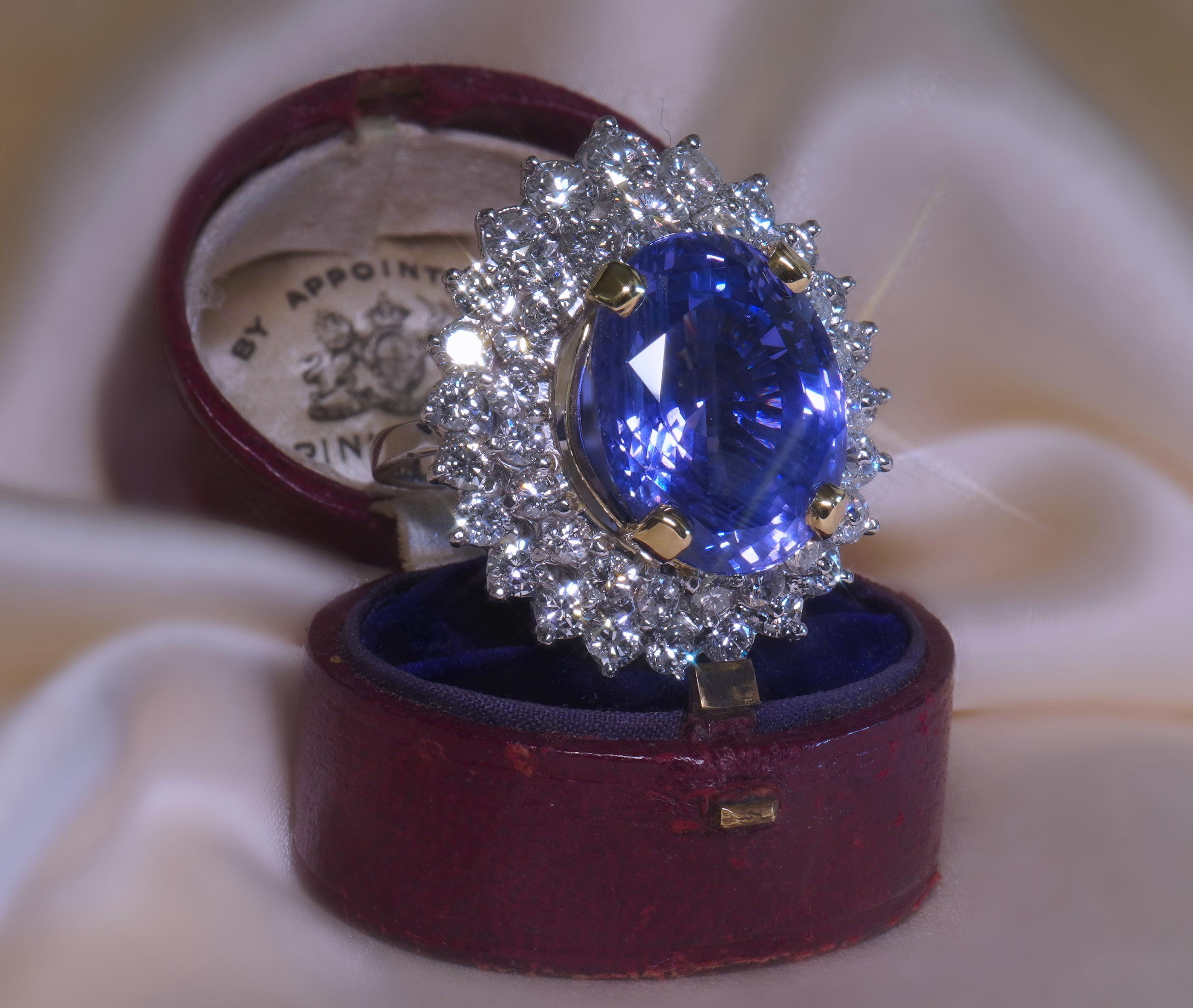 Women's or Men's GIA Platinum Blue Sapphire No Heat Diamond Ring Vintage 18K Huge Fine 21.28 Cts For Sale