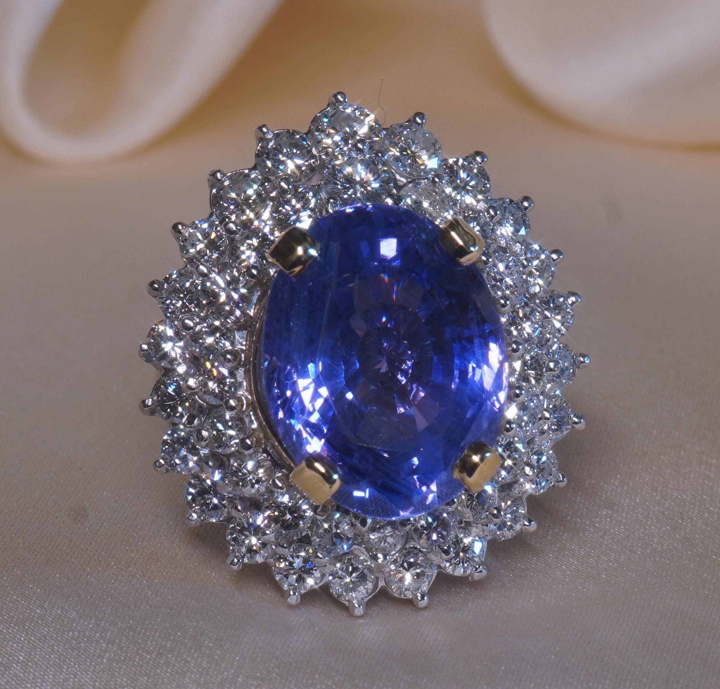 GIA Platinum Blue Sapphire No Heat Diamond Ring Vintage 18K Huge Fine 21.28 Cts For Sale 1