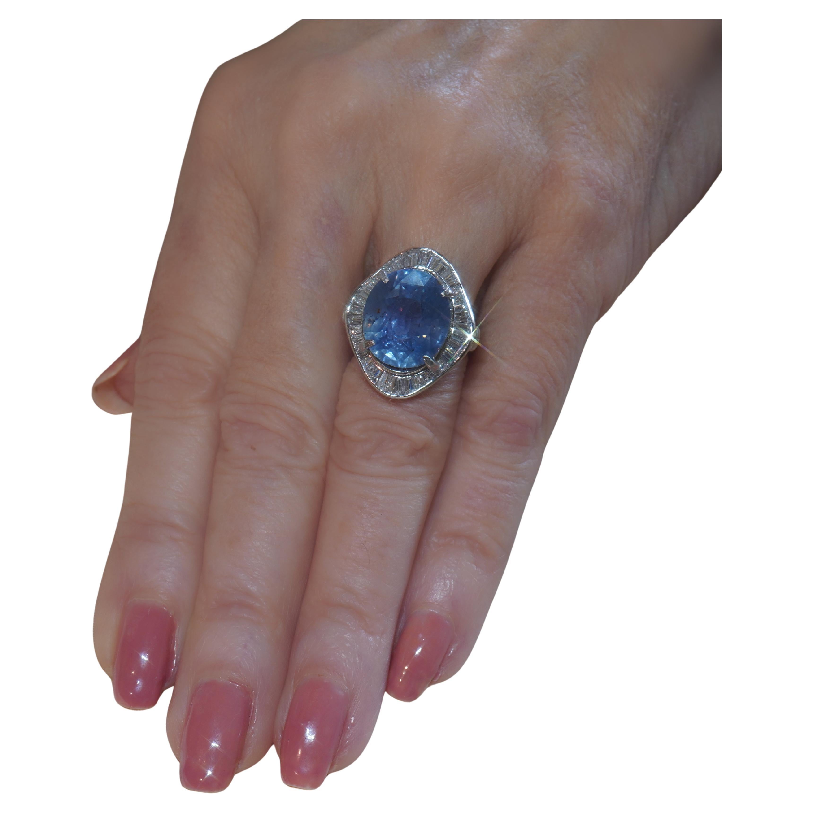 GIA Platinum Blue Sapphire No Heat Sri Lanka Diamond Ring VS Vintage 19.92 CTS
