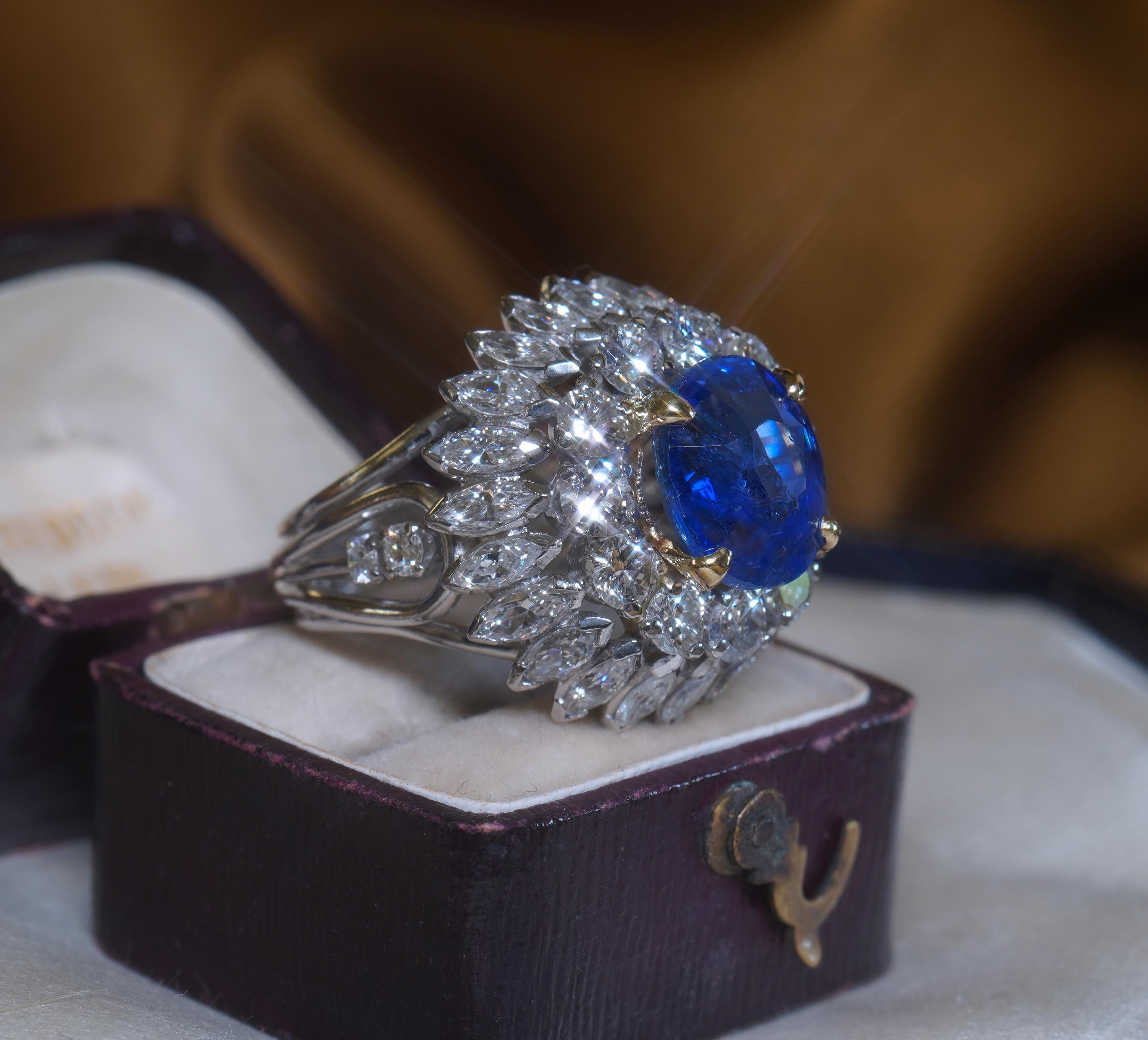 GIA Platinum Blue Sapphire Ring No Heat Sri Lanka 18K Diamond Vintage 11.27 CTS en vente 2