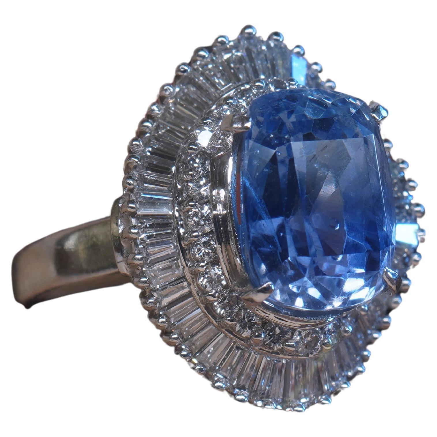 GIA Platinum Blue Sapphire Unheated Diamond Ring Vintage Natural Fine 9.38 Cts For Sale