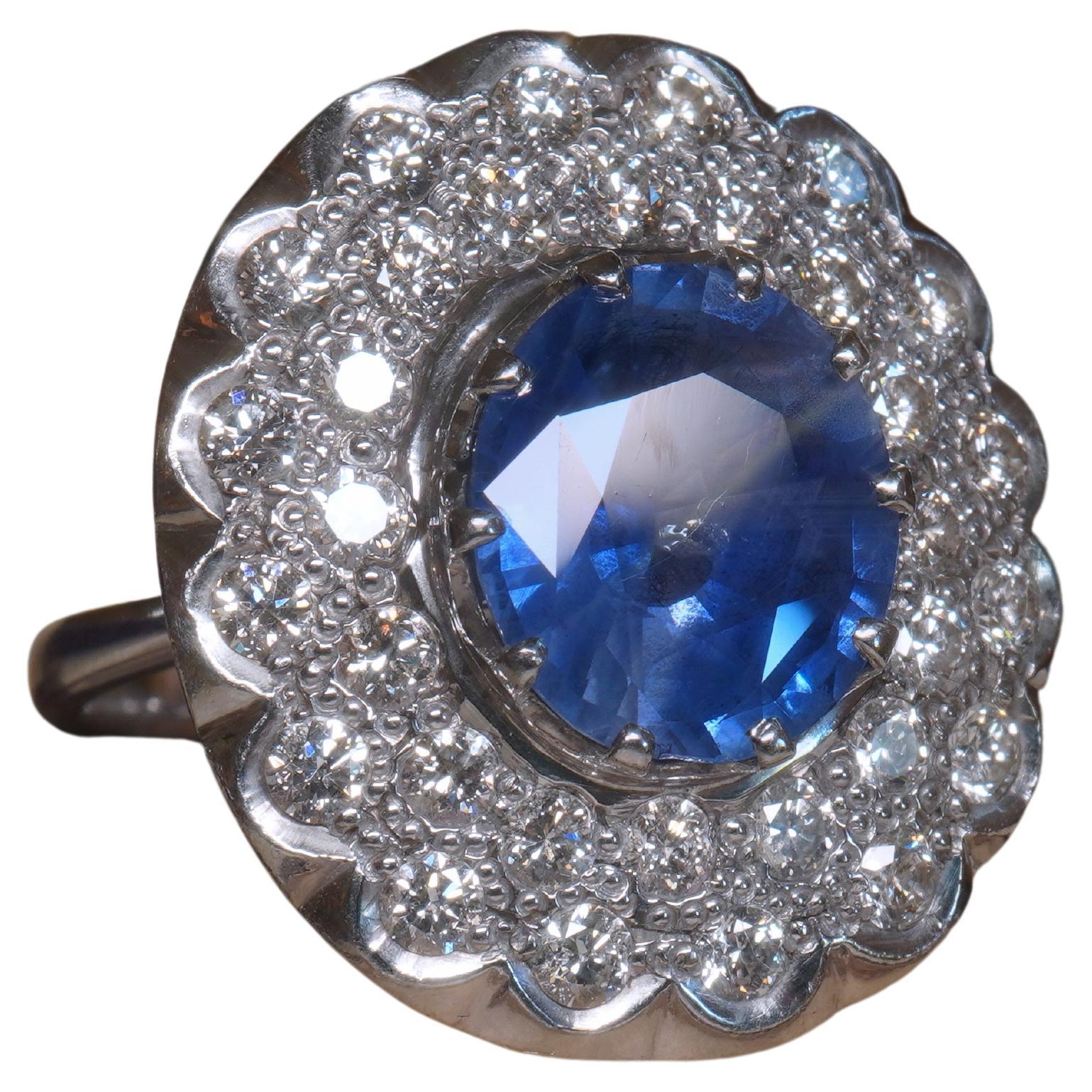 Bague Ceylan très fine de 9,17 carats en platine, saphir bleu VS et diamant certifié GIA, sans chaleur